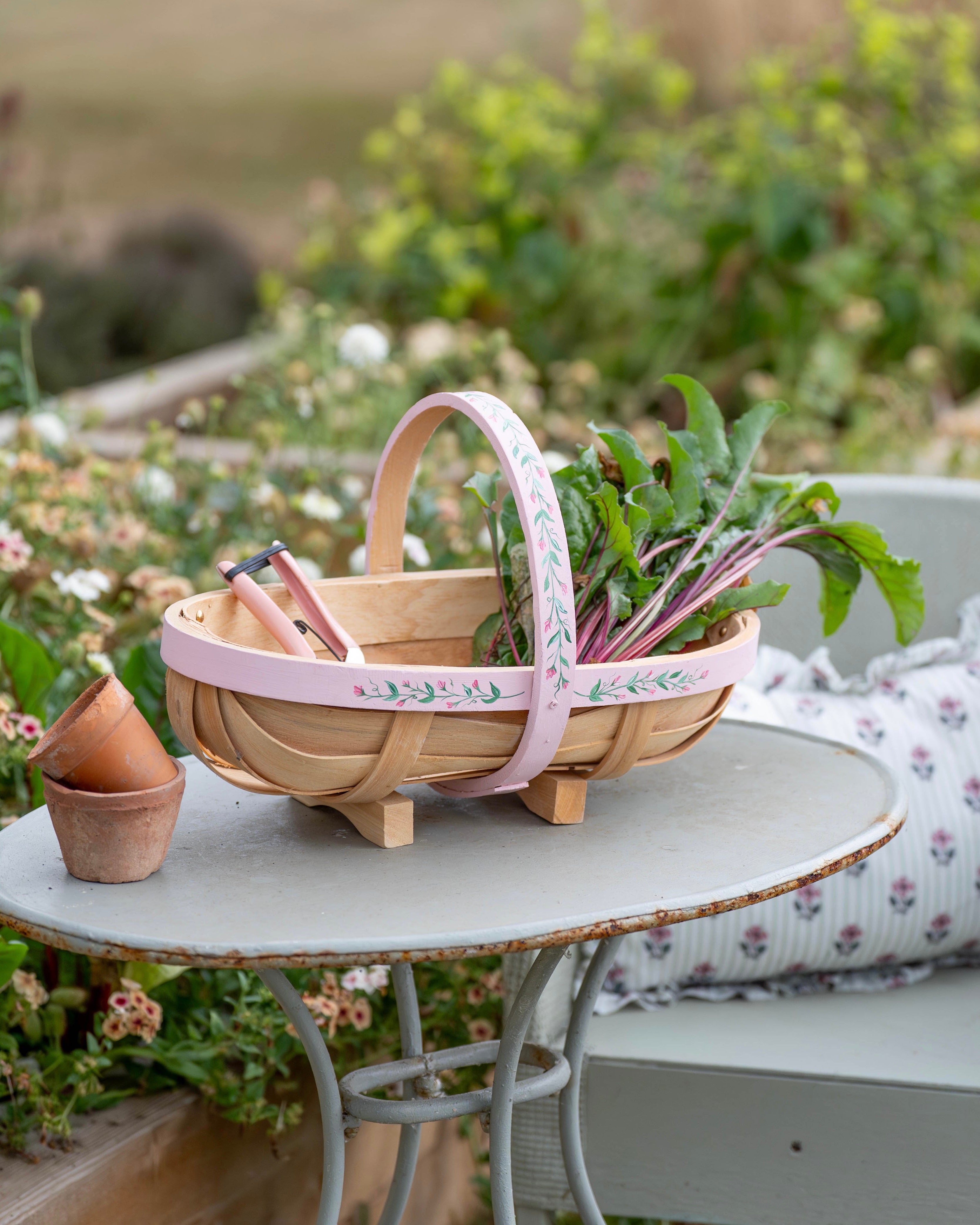 Handpainted Traditional Garden Trug - Pink Floral
