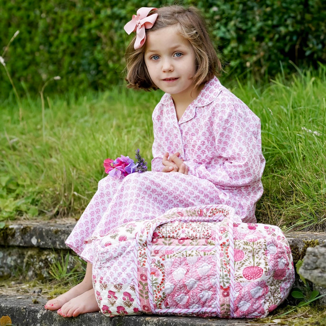 Pink Flower Bhuti Girl's Long Pyjamas