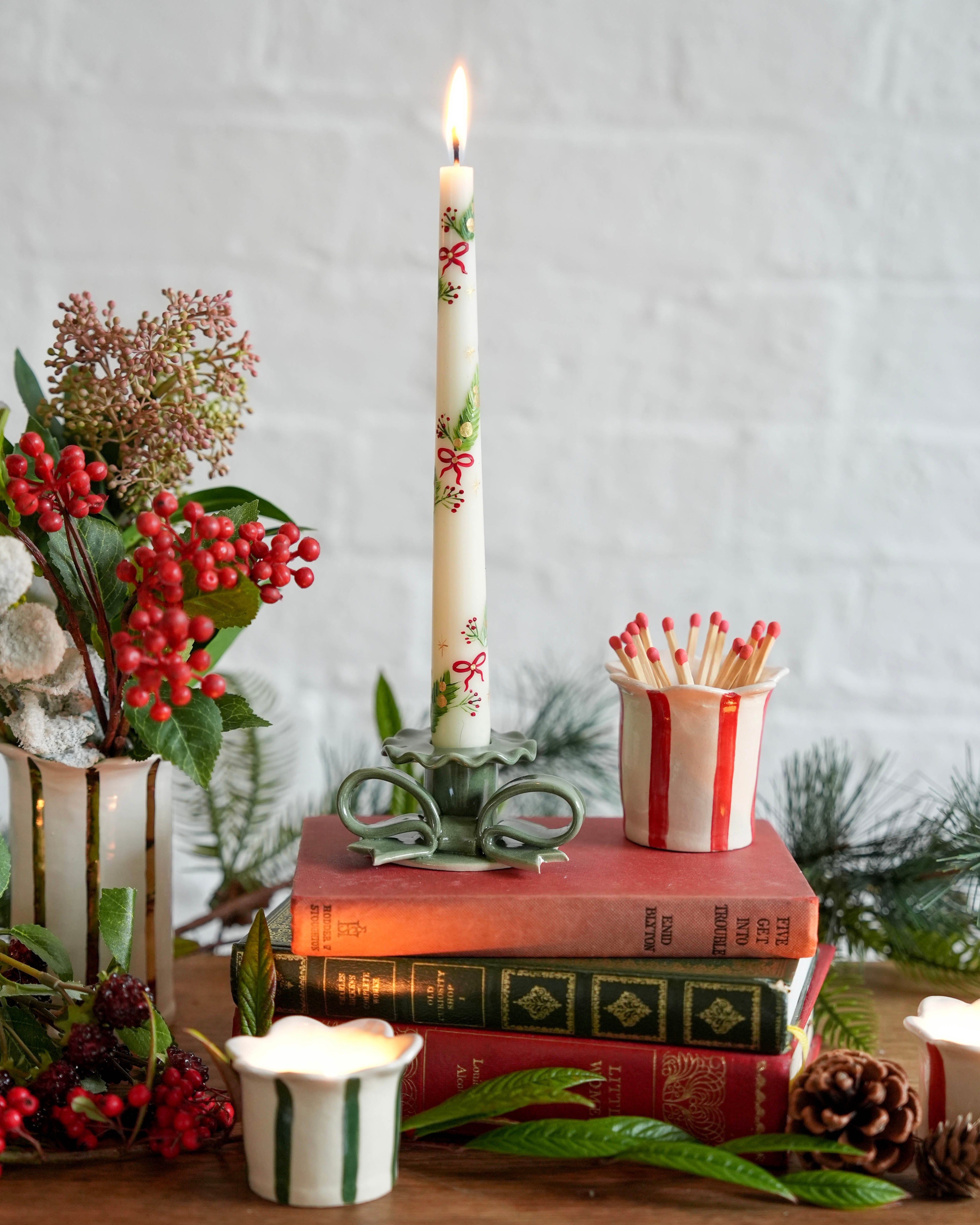 Festive Bow Handpainted Candle (Single)