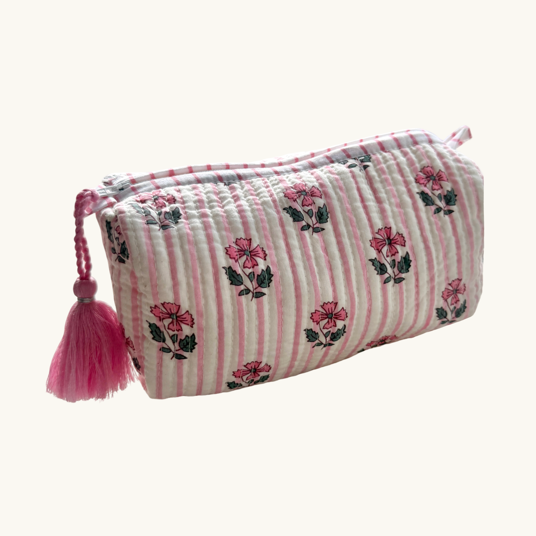 Pink Bloom Handblocked Wash Bag