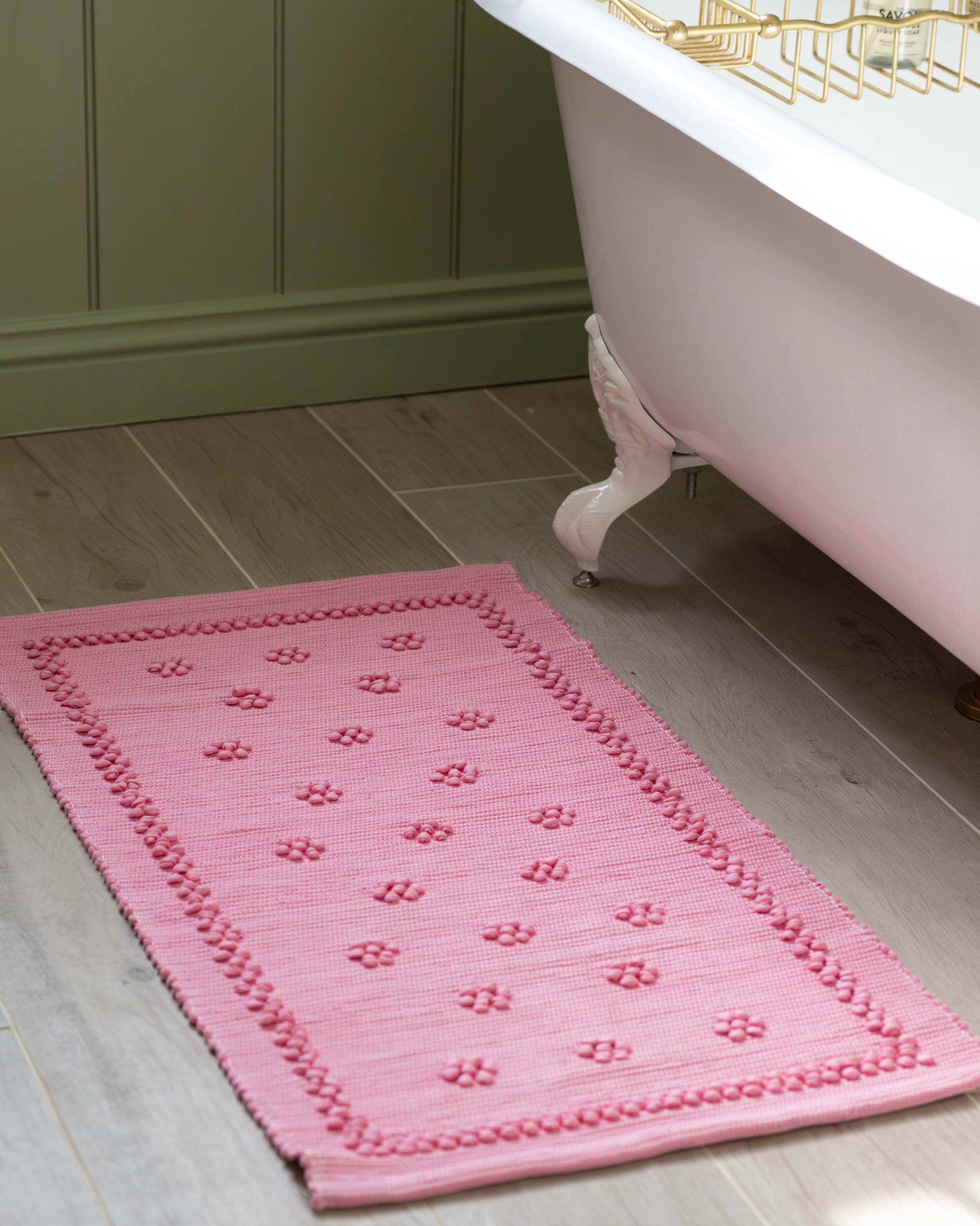 Raspberry Handwoven Knotted Border Bath Mat