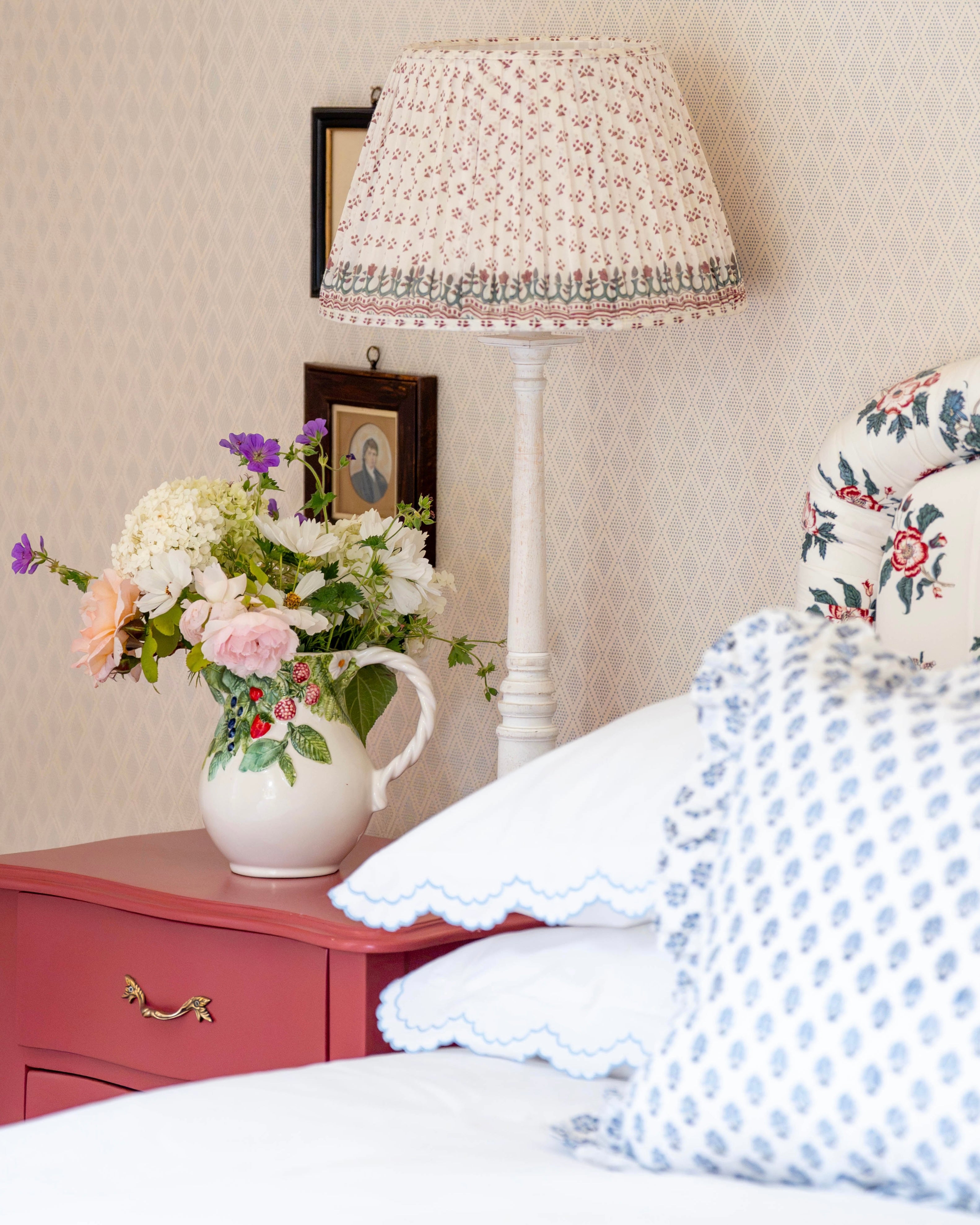 Blue Daphne Handblocked Frilled Bolster Cushion