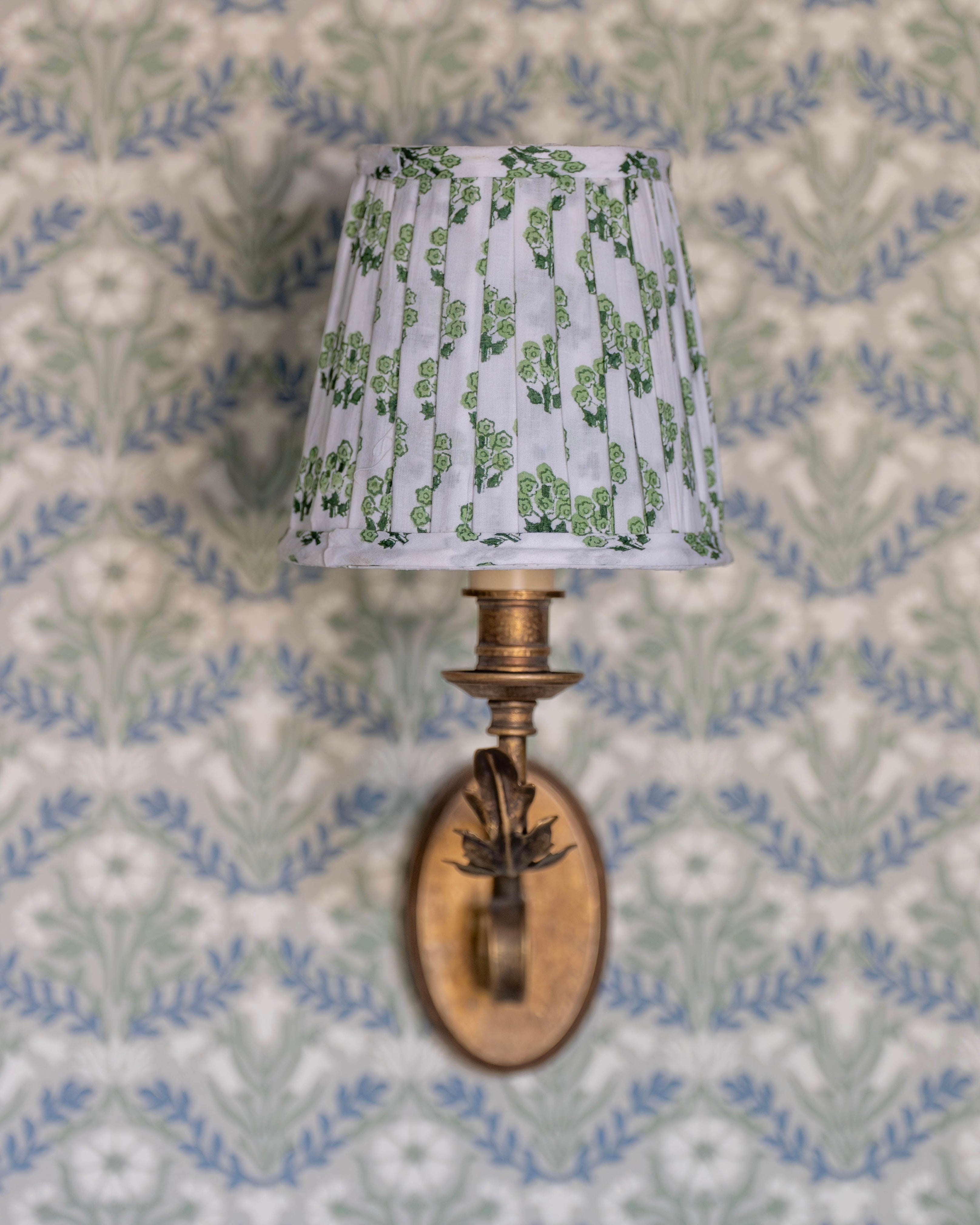 Green Daphne Handblocked Gathered Lampshade