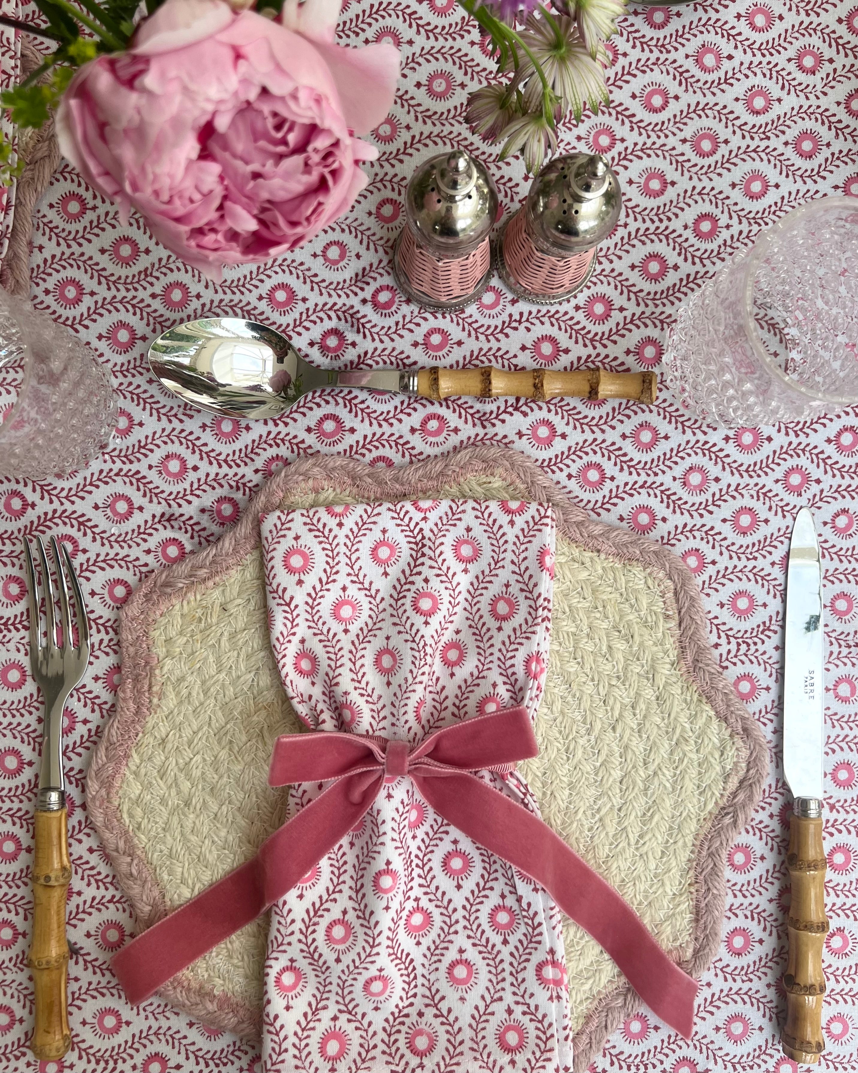 Pink Mila Handblocked Tablecloth