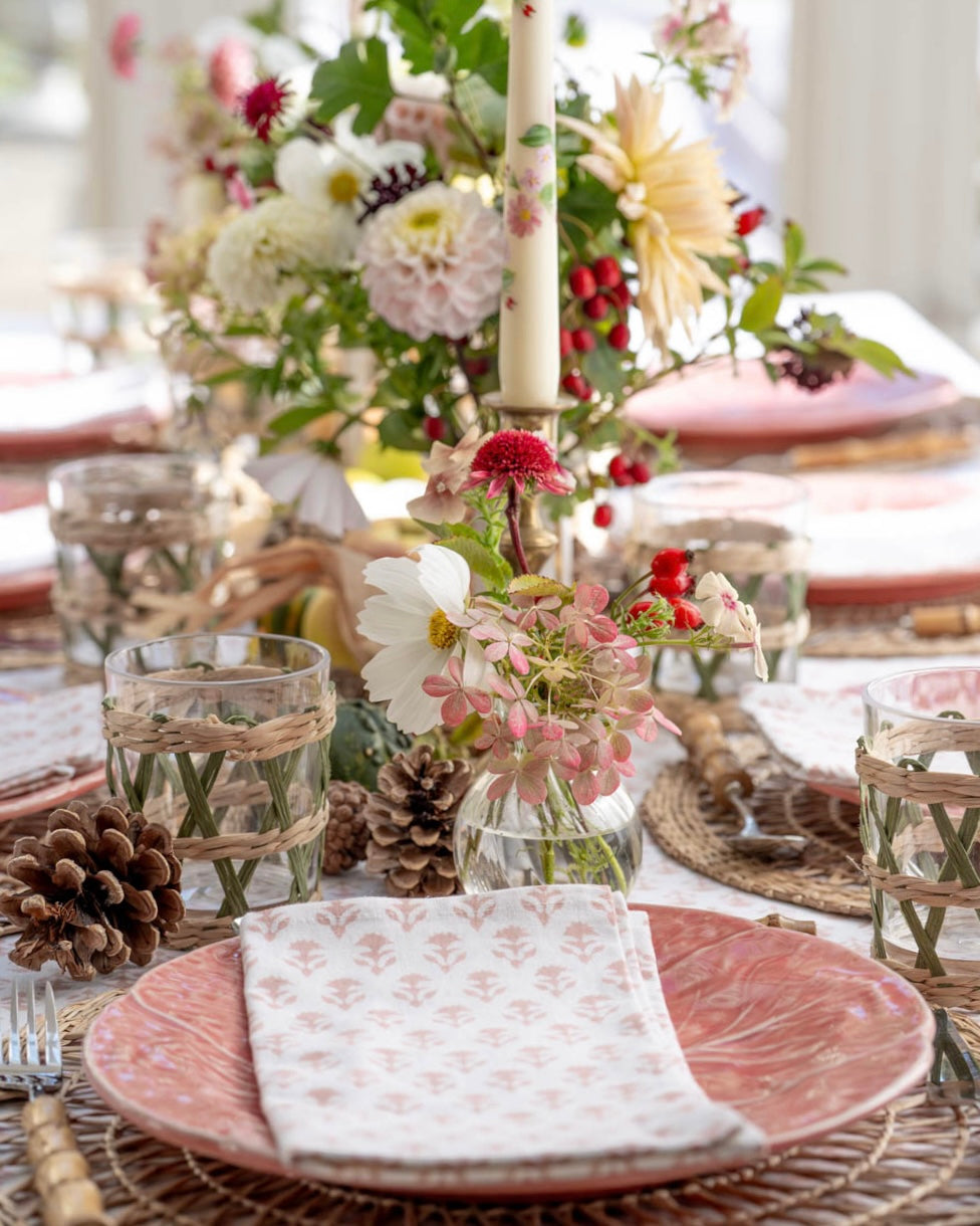Blush Pink Carnation Handblocked Tablecloth
