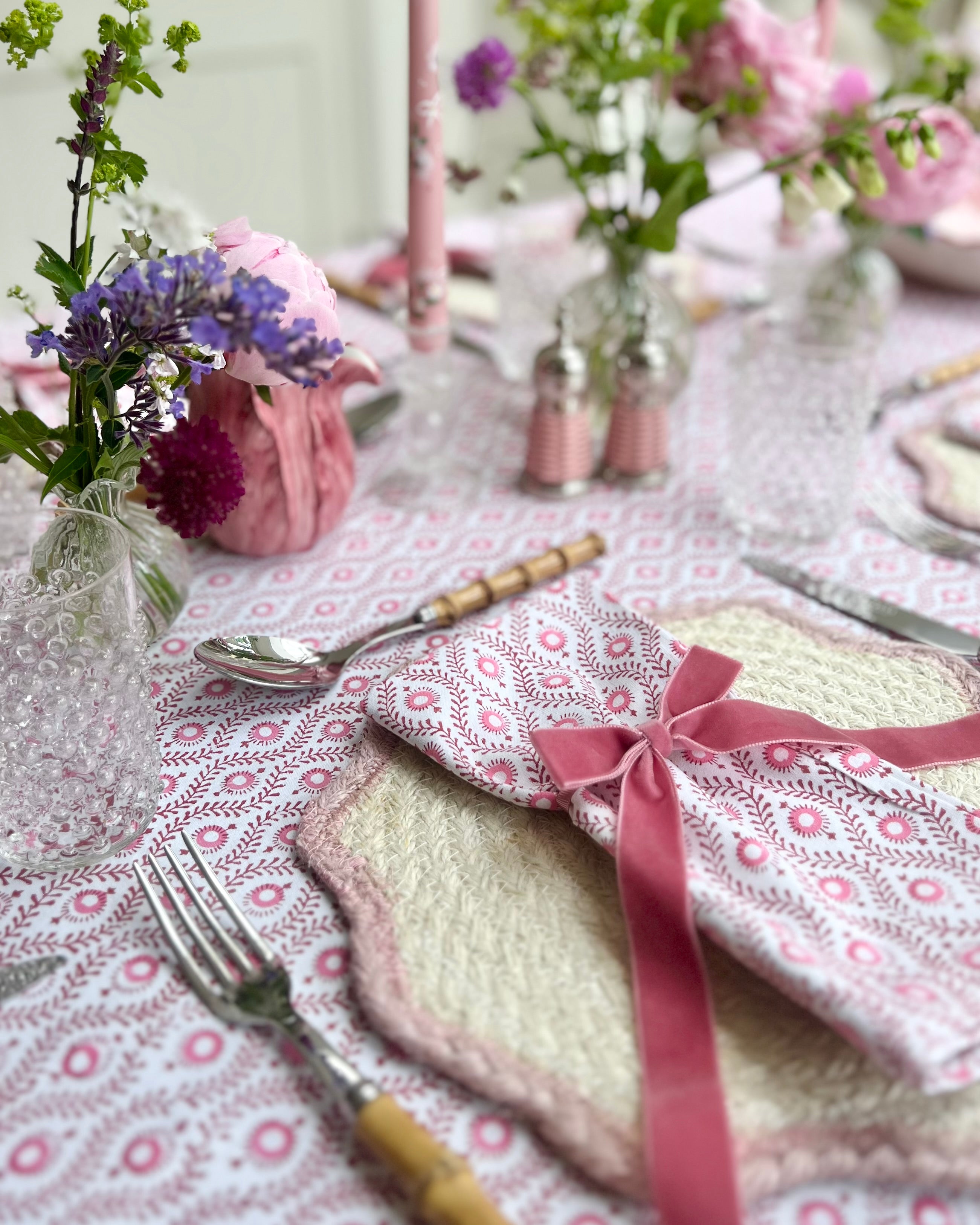 Pink Mila Handblocked Tablecloth