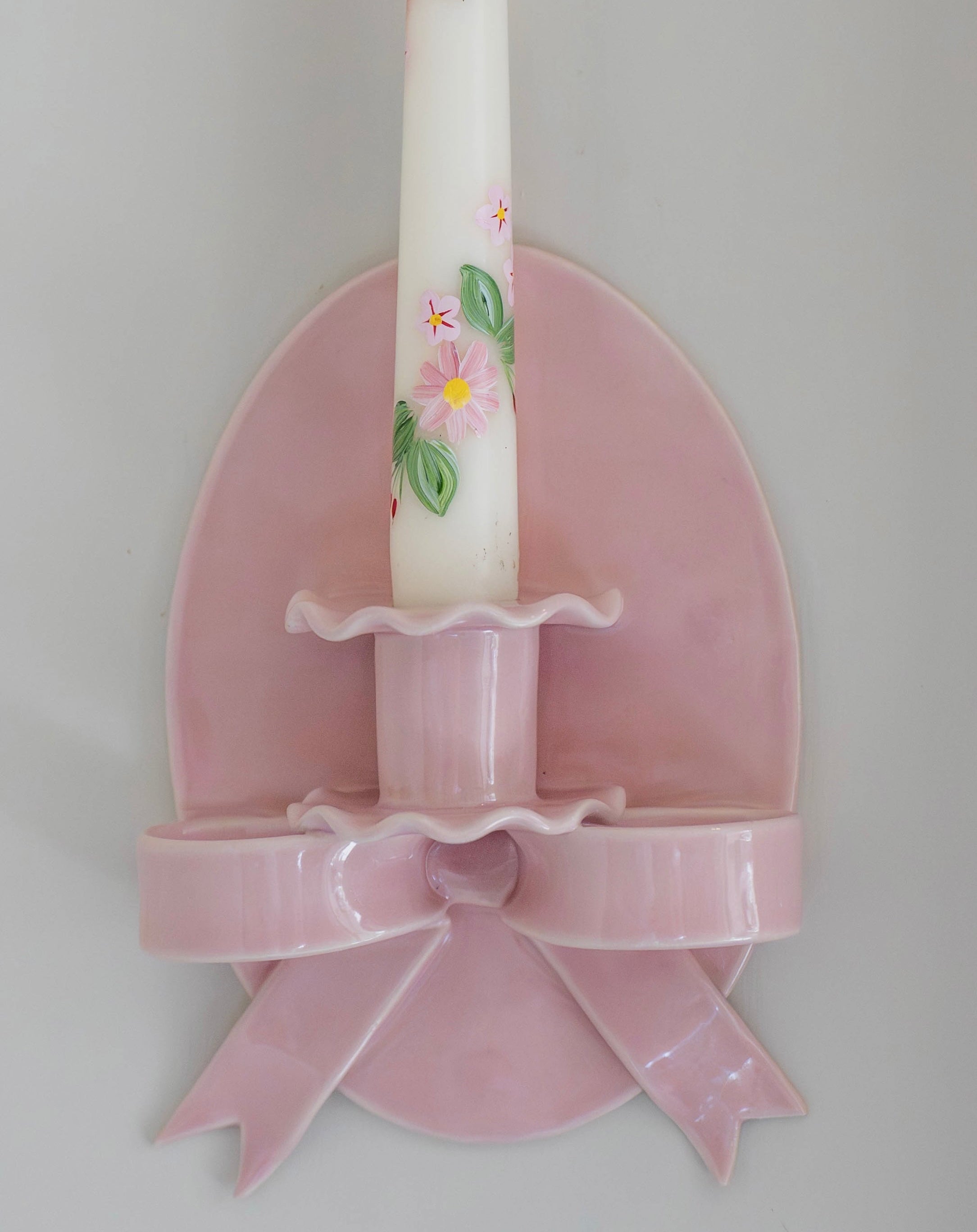 Pink Frilled Bow Candle Sconce