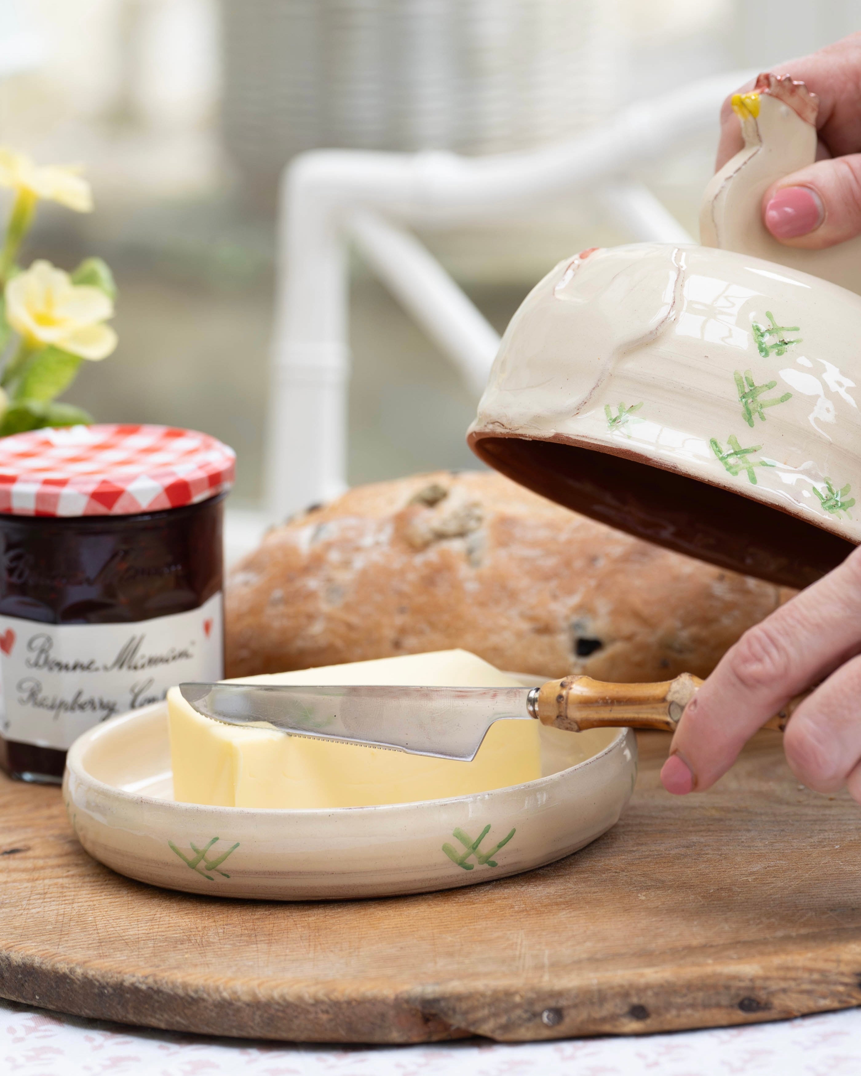 White Hens Butter Dish