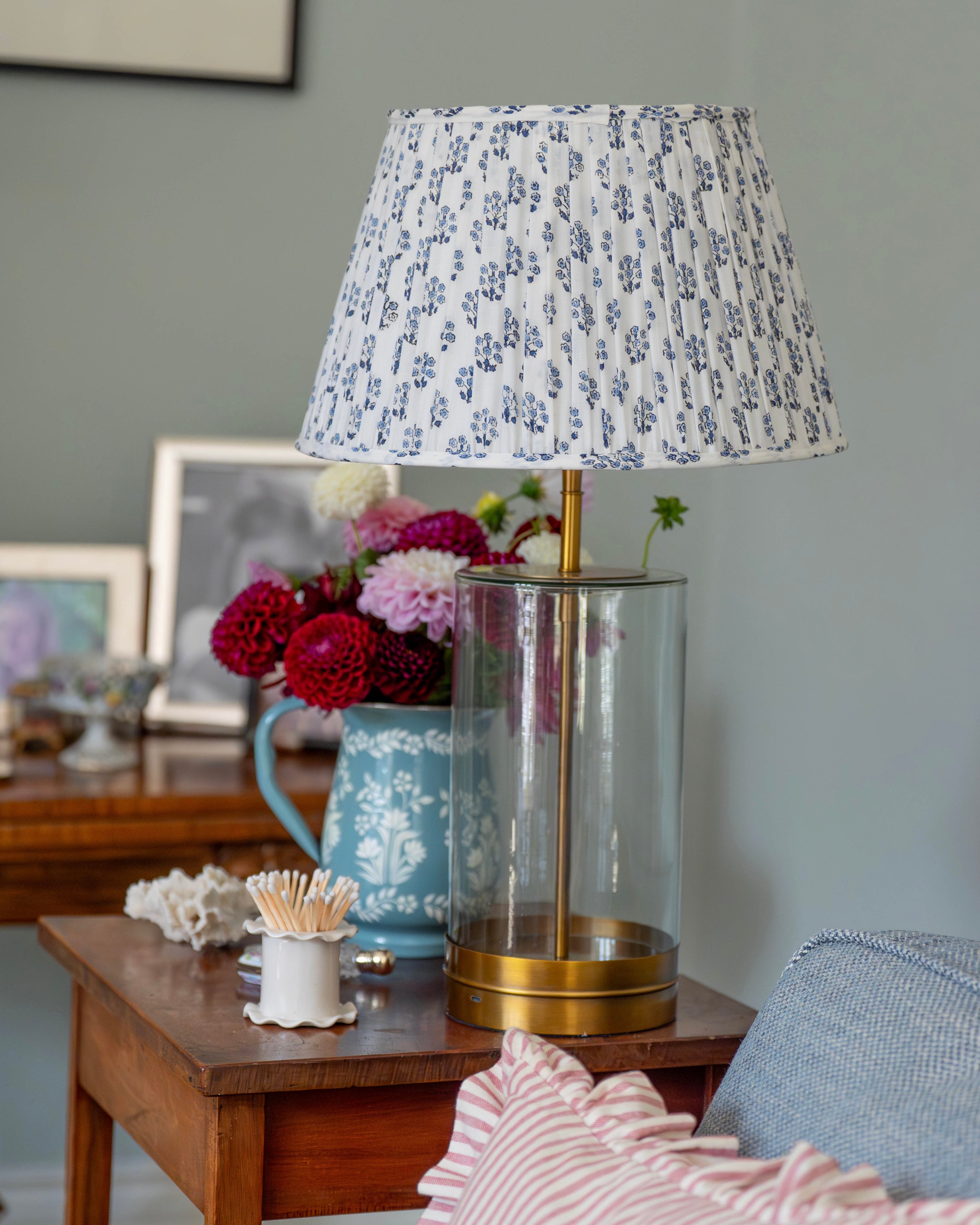 Blue Daphne Handblocked Gathered Lampshade