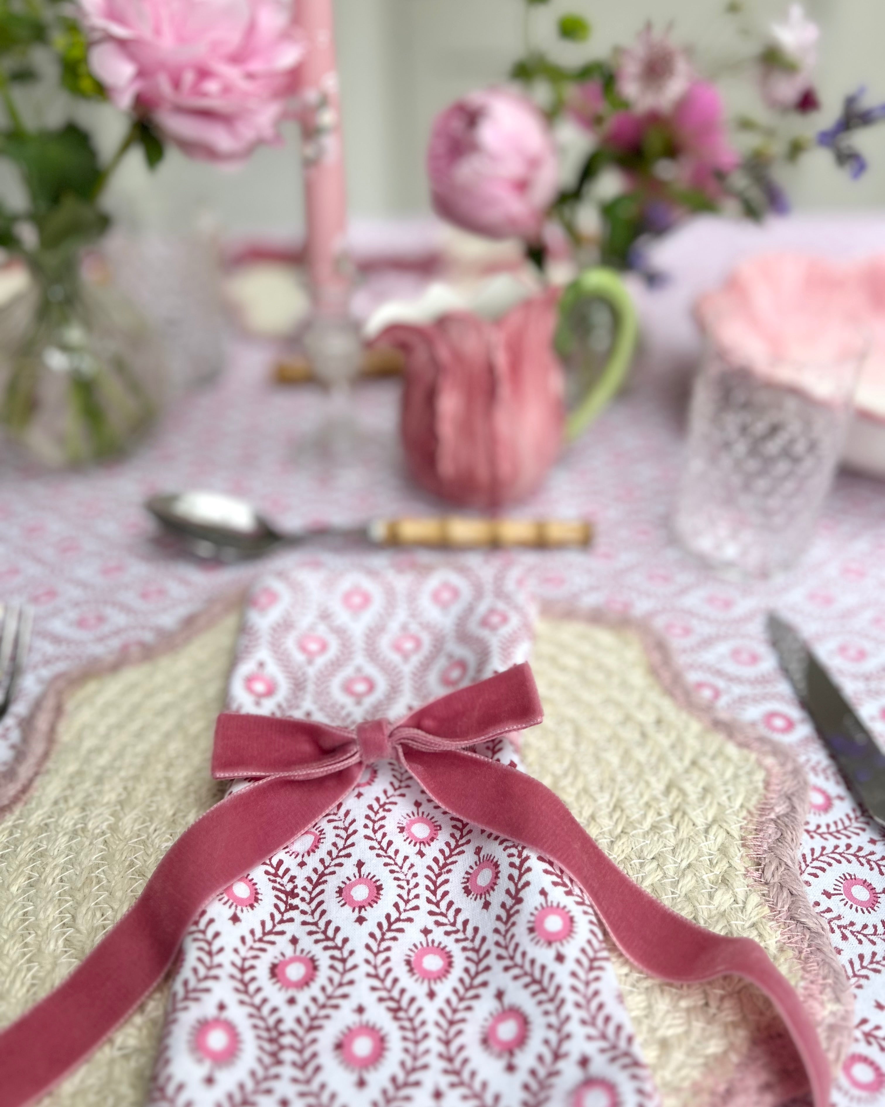 Pink Mila Handblocked Tablecloth