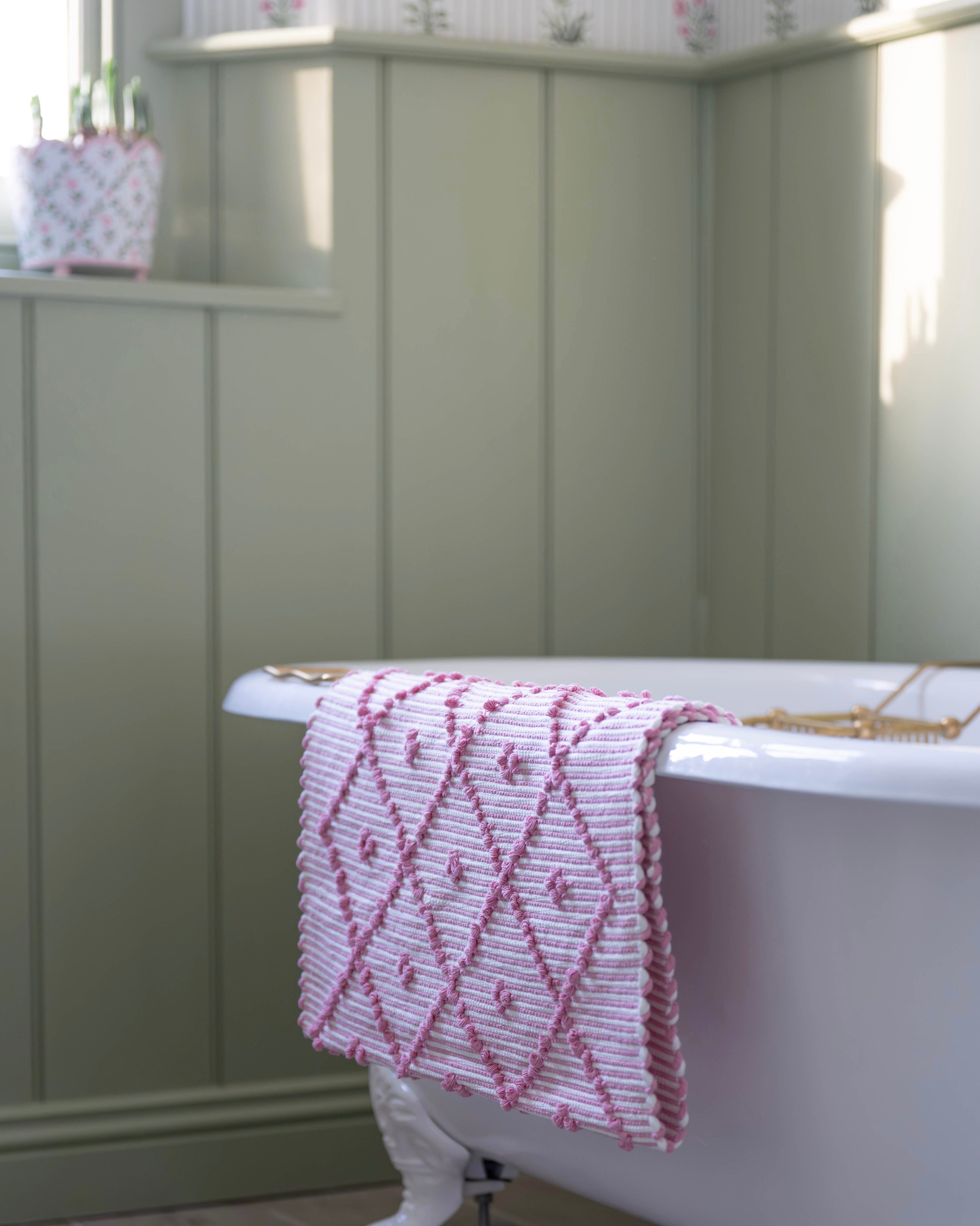 Petal Pink Stripe Handwoven Knotted Bath Mat