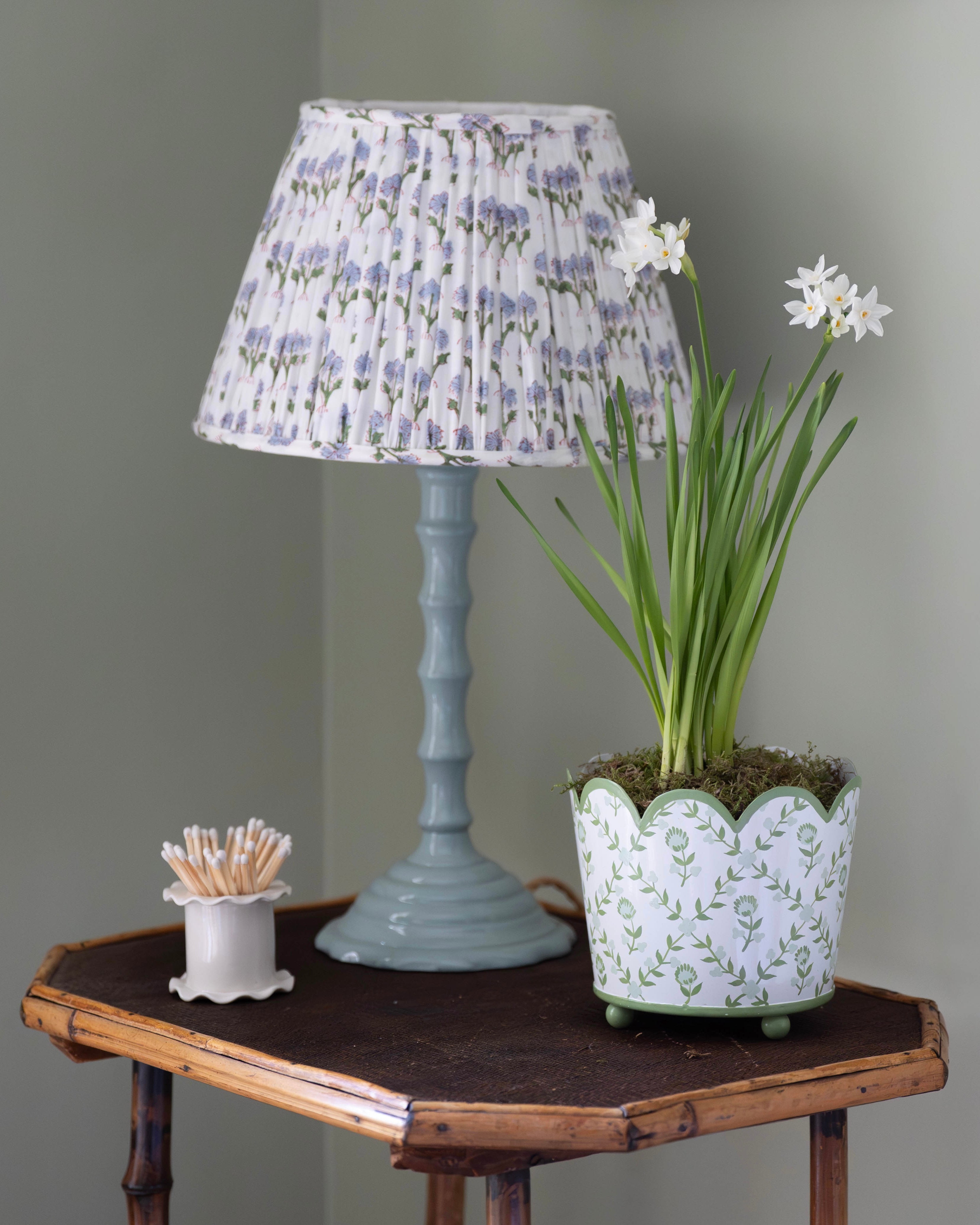 Blue Jemima Handblocked Gathered Lampshade