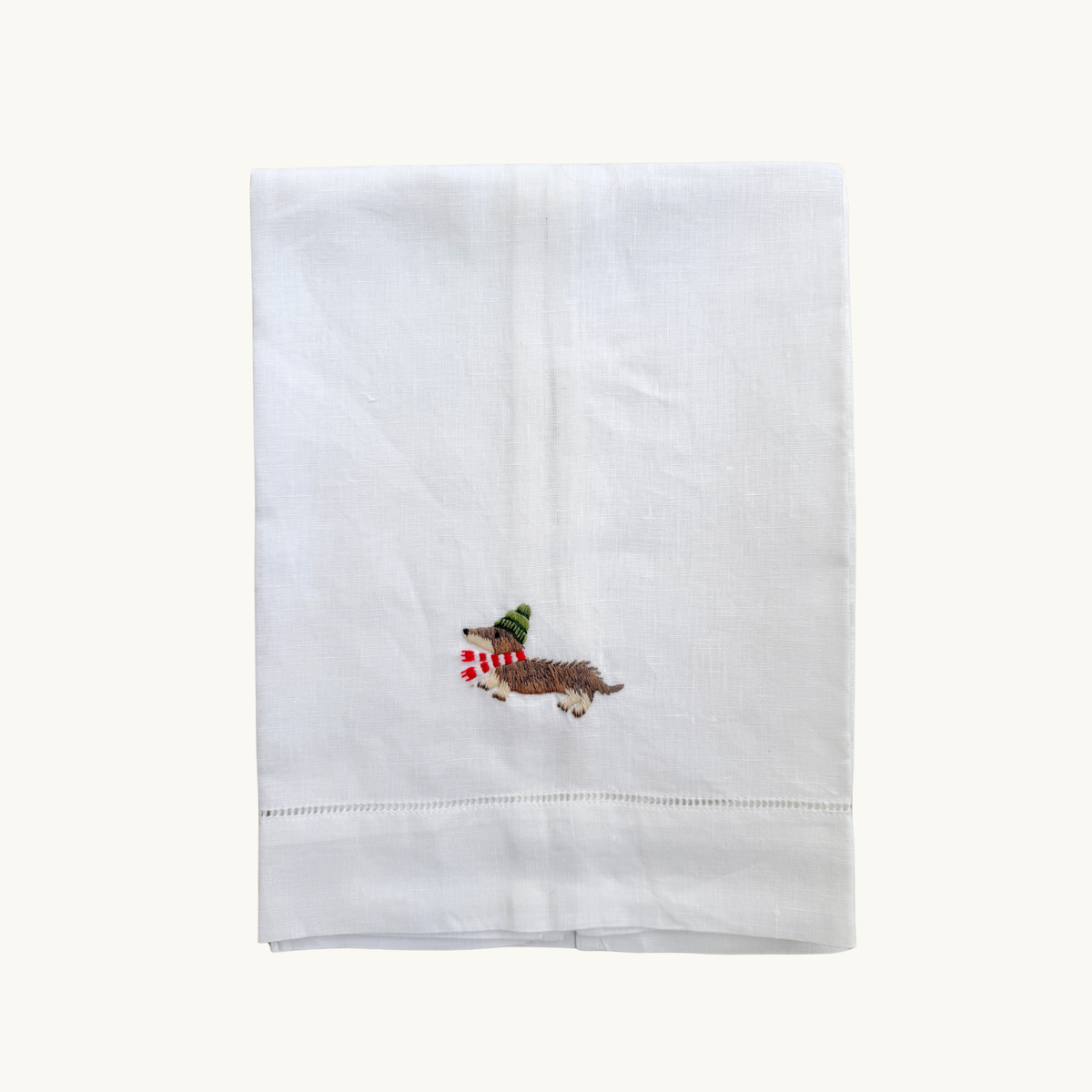 Festive Dachshund Embroidered Hand Towel