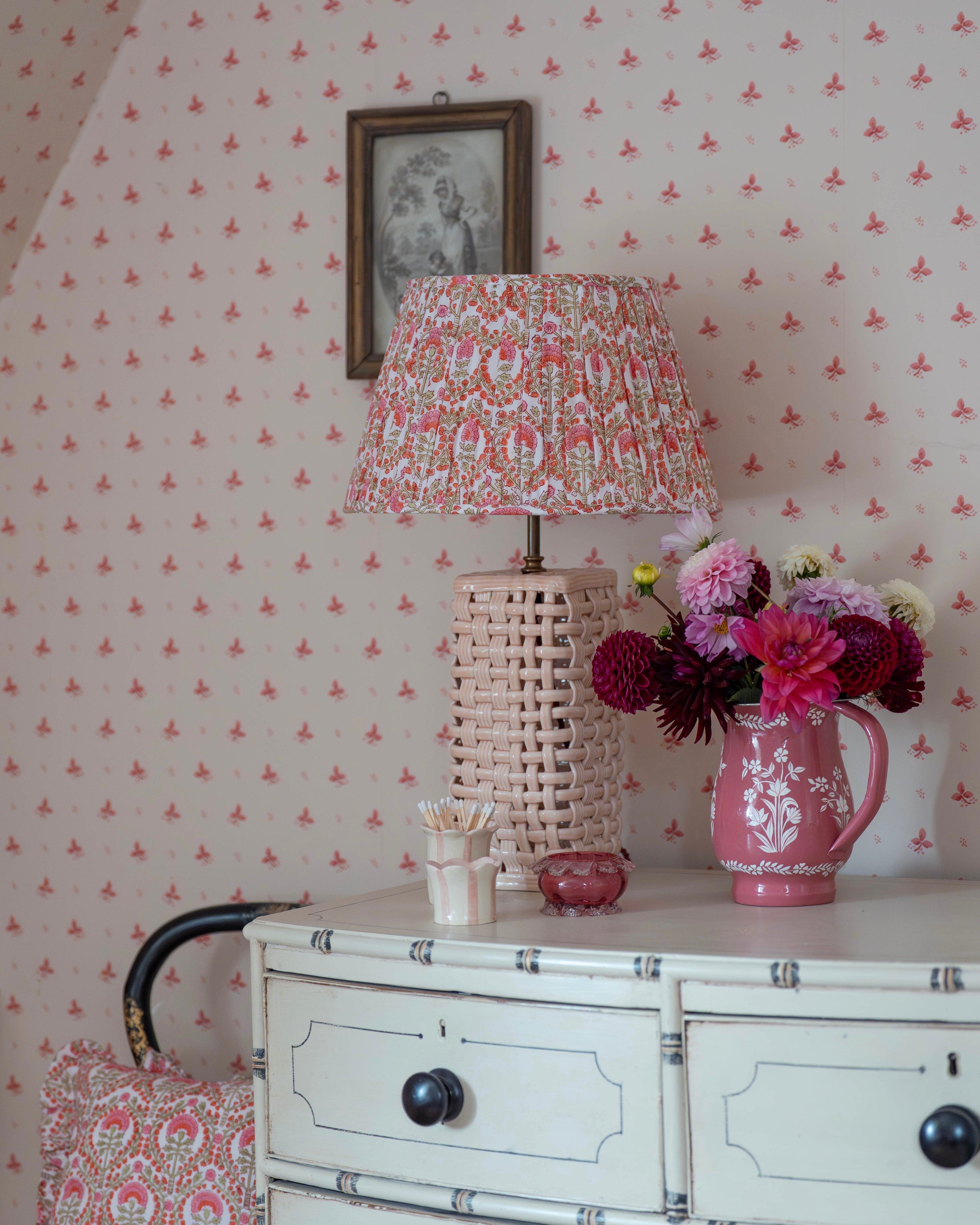 Pink Freya Handblocked Gathered Lampshade