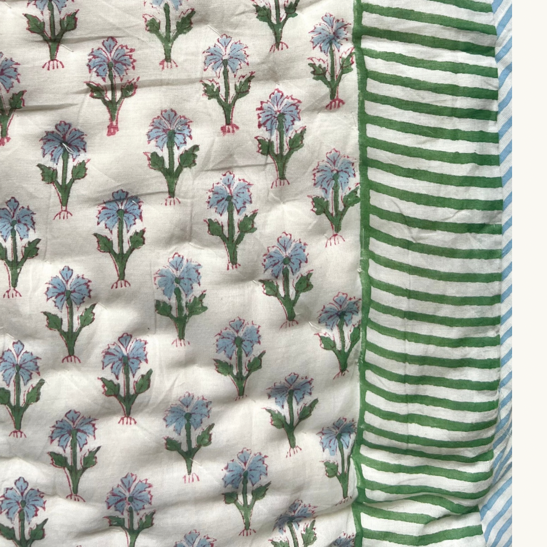 Blue and Green Jemima Handblocked Quilt