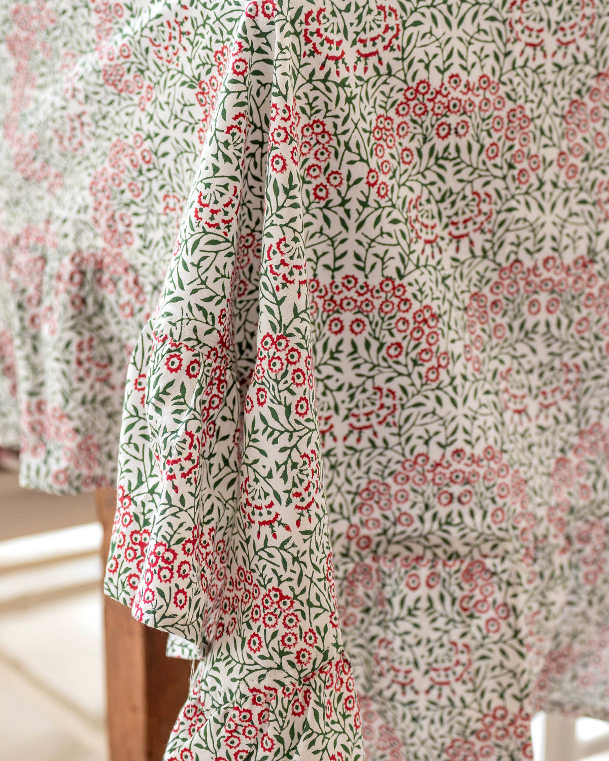 Festive Flowers Frilled Handblocked Tablecloth