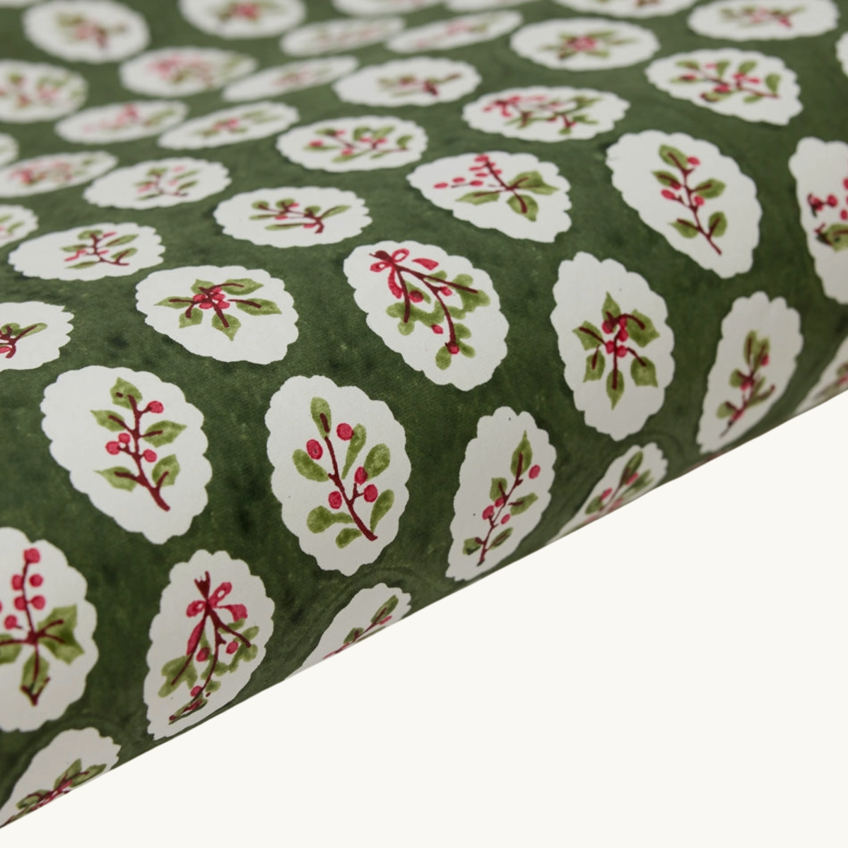 Green Festive Sprig Handblocked Printed Wrapping Paper