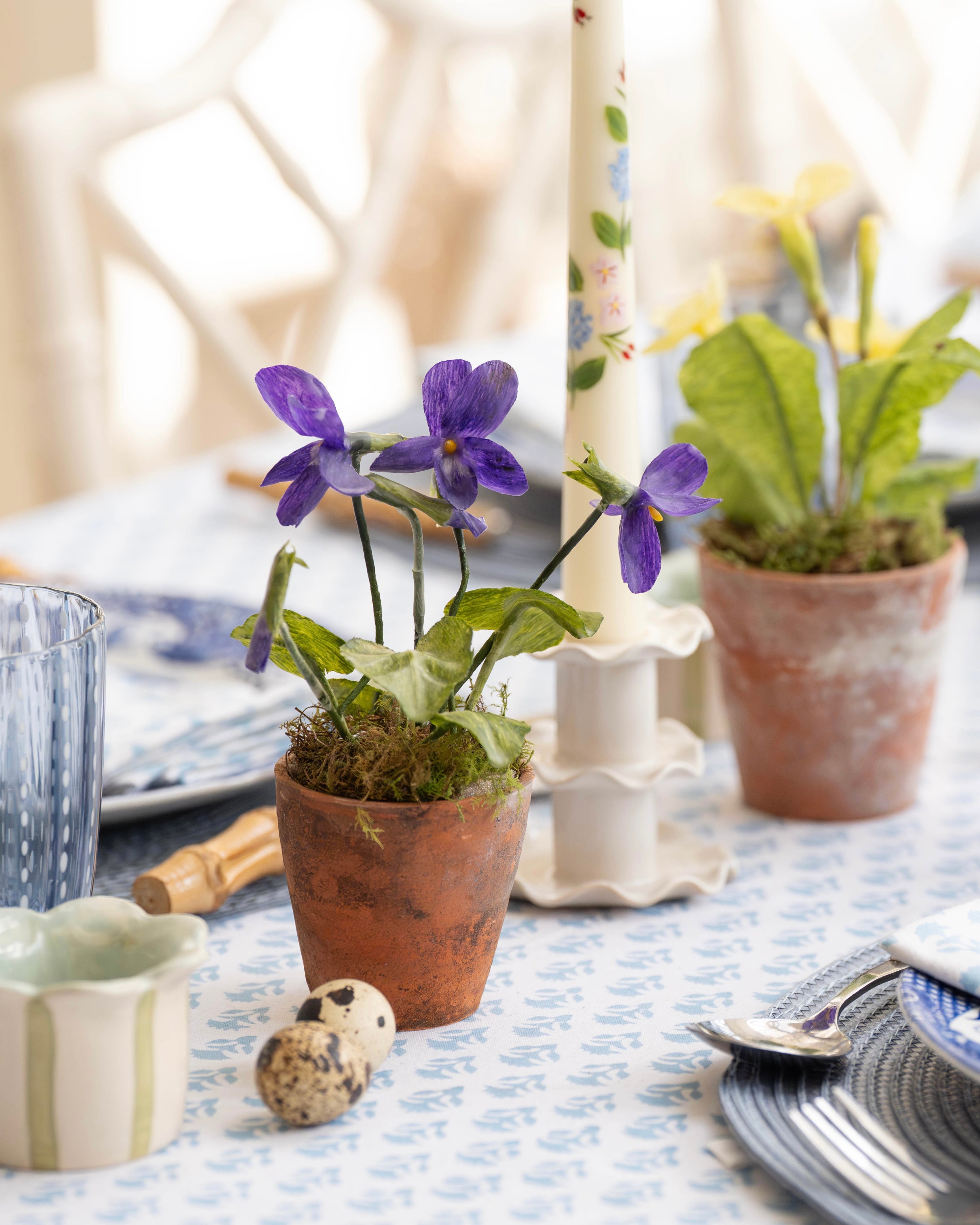 Tiny Violet Wax Paper Flower Pot