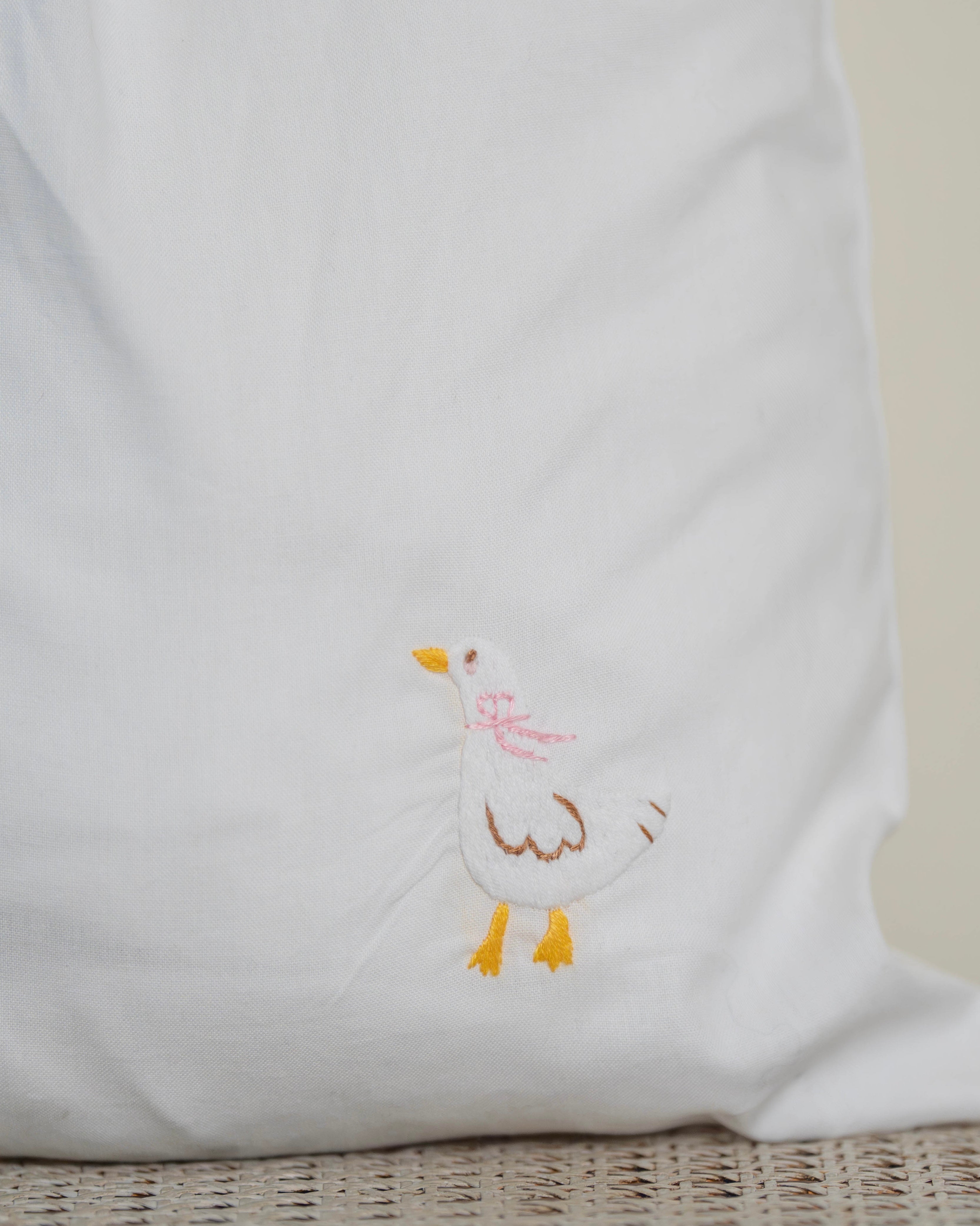 Pink Goose Embroidered Cotton Laundry Bag