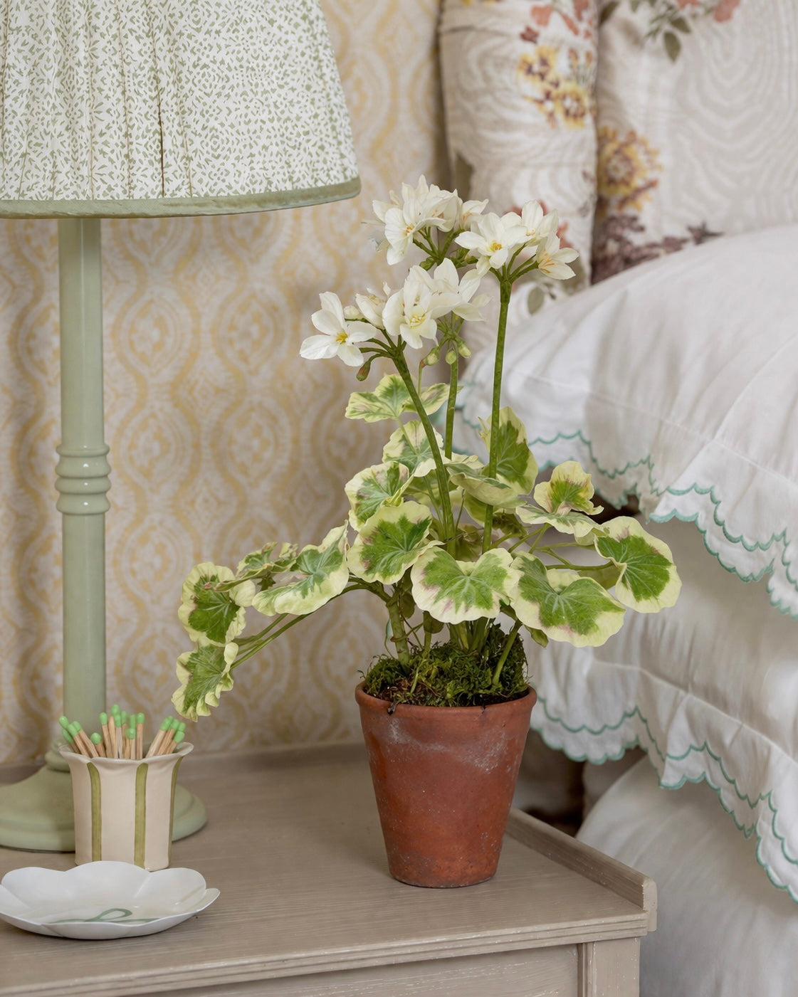 White Geranium Wax Paper Flower Pot