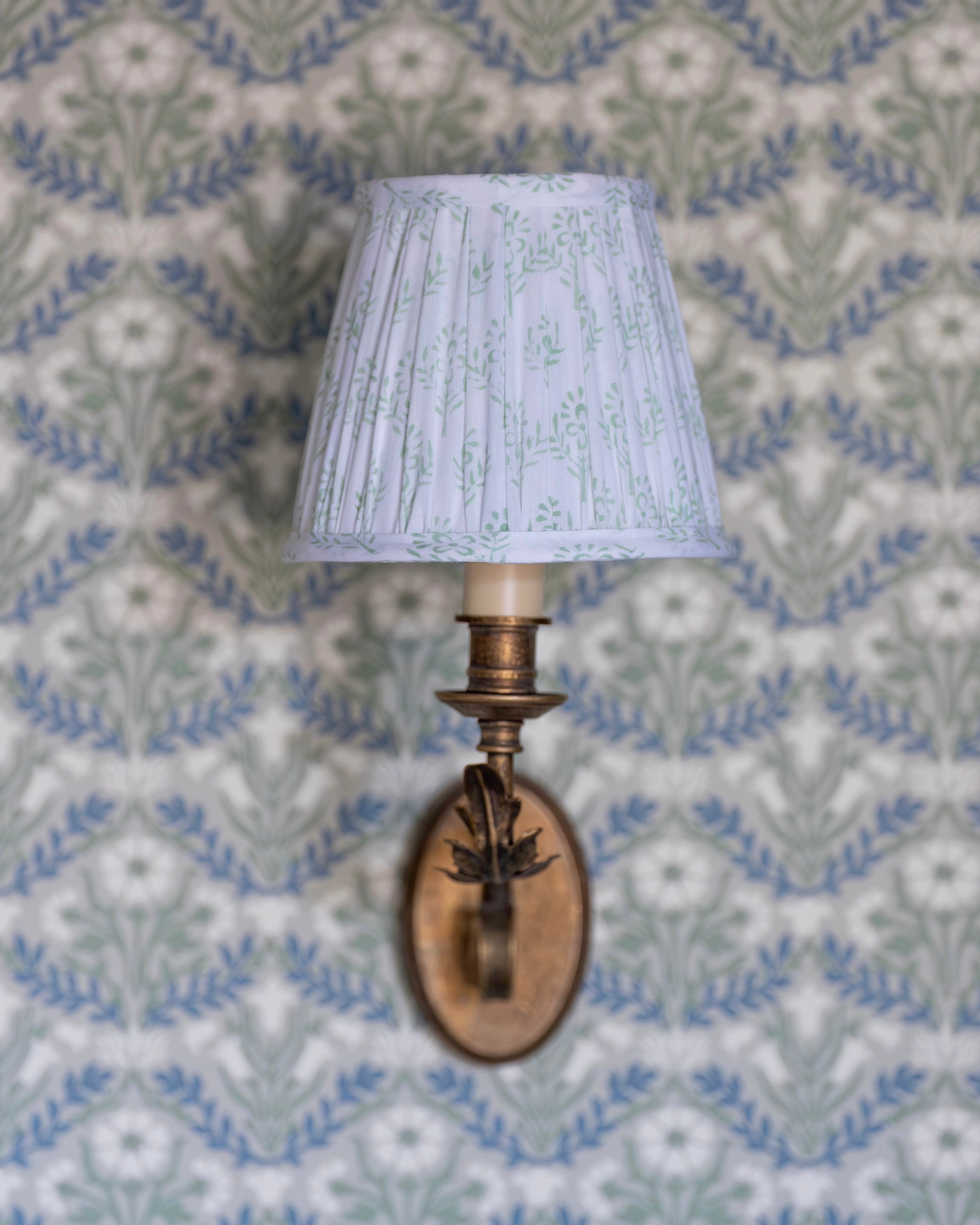 Green Sprig Handblocked Gathered Lampshade