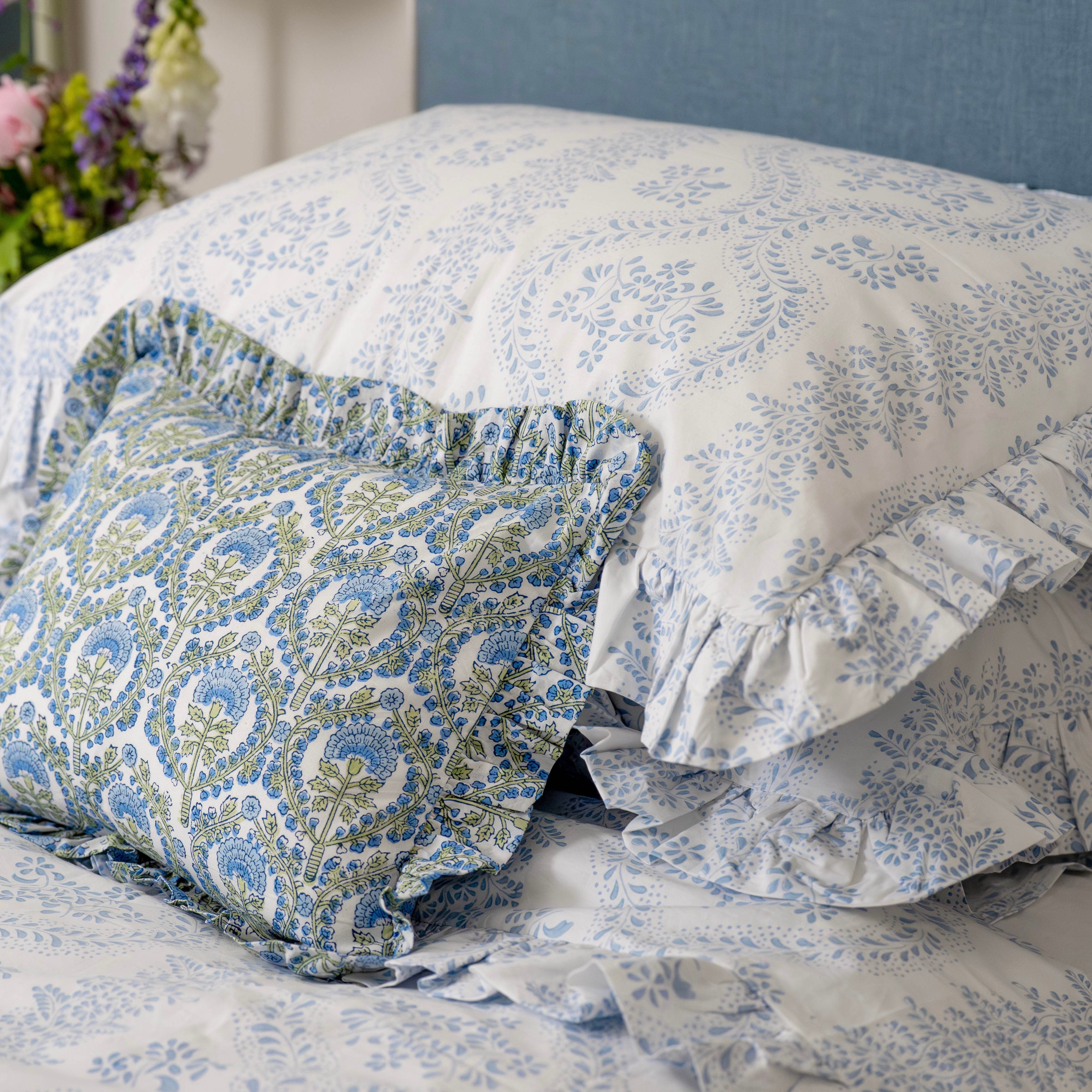 Blue Freya Frilled Cushion