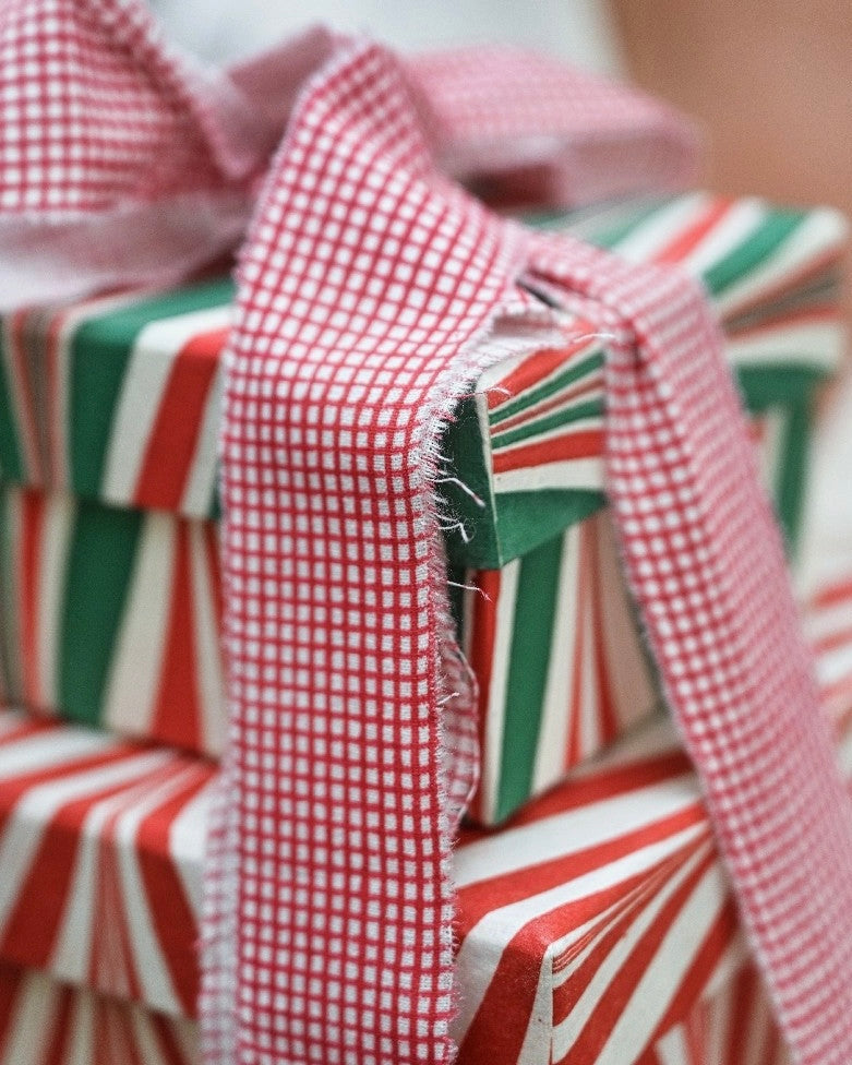 Block Printed Ribbon - Mini Red Gingham