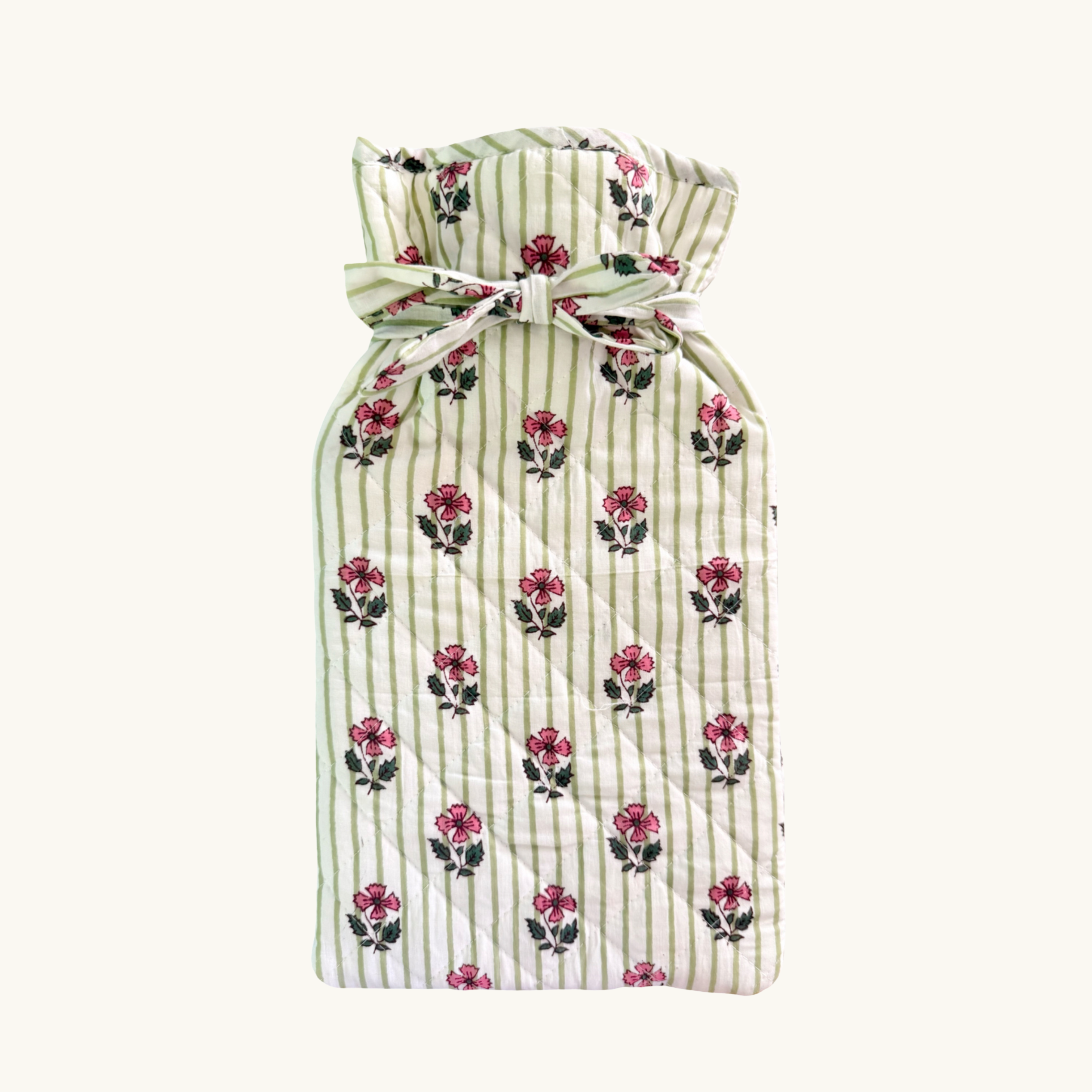 Green Striped Bloom Hot Water Bottle