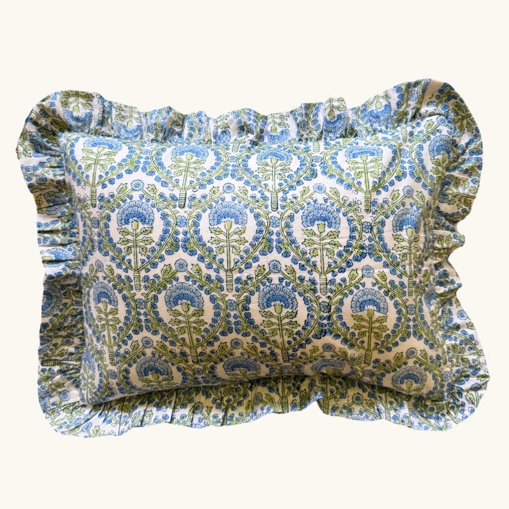Blue Freya Frilled Cushion