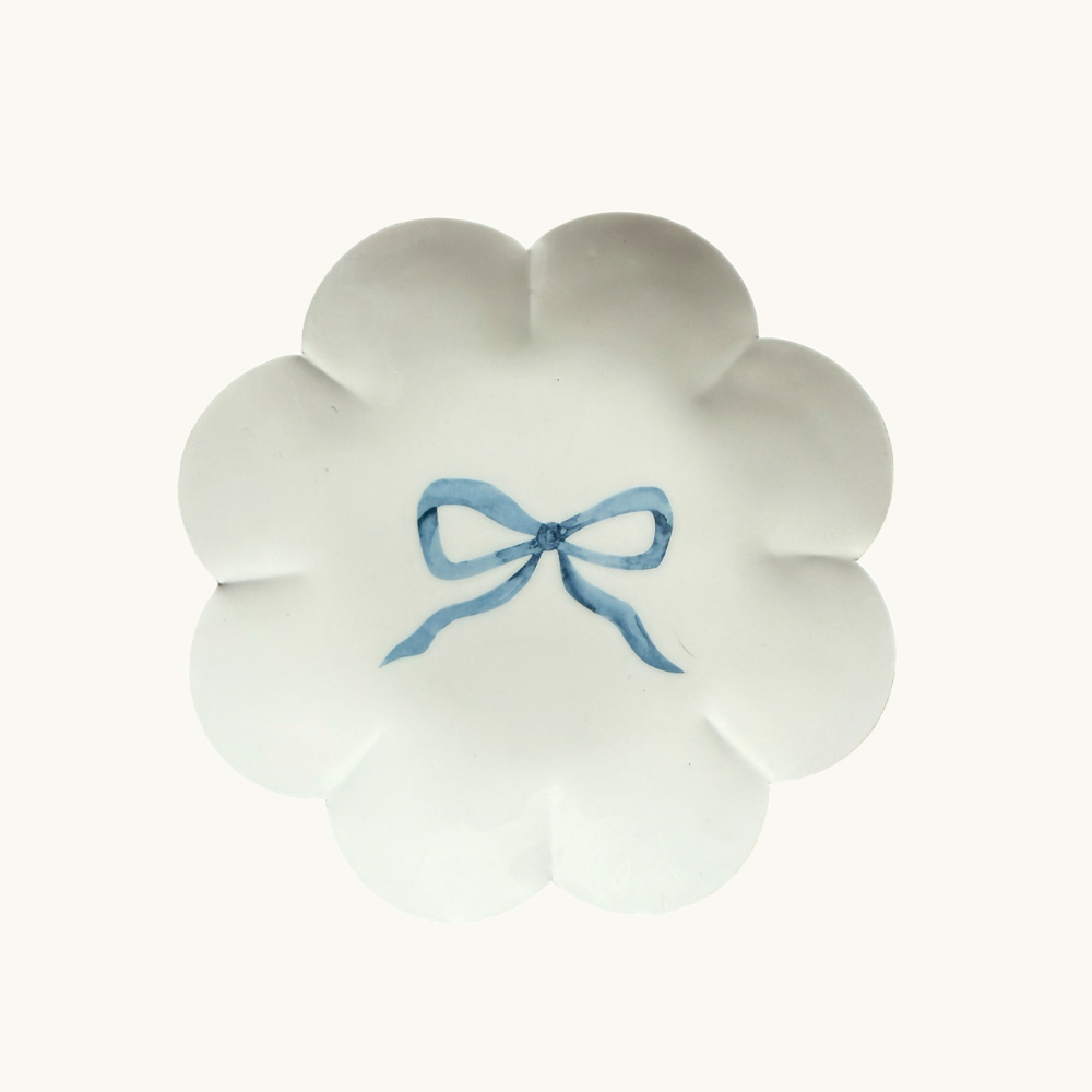 Blue Bow Scalloped Round Trinket Dish