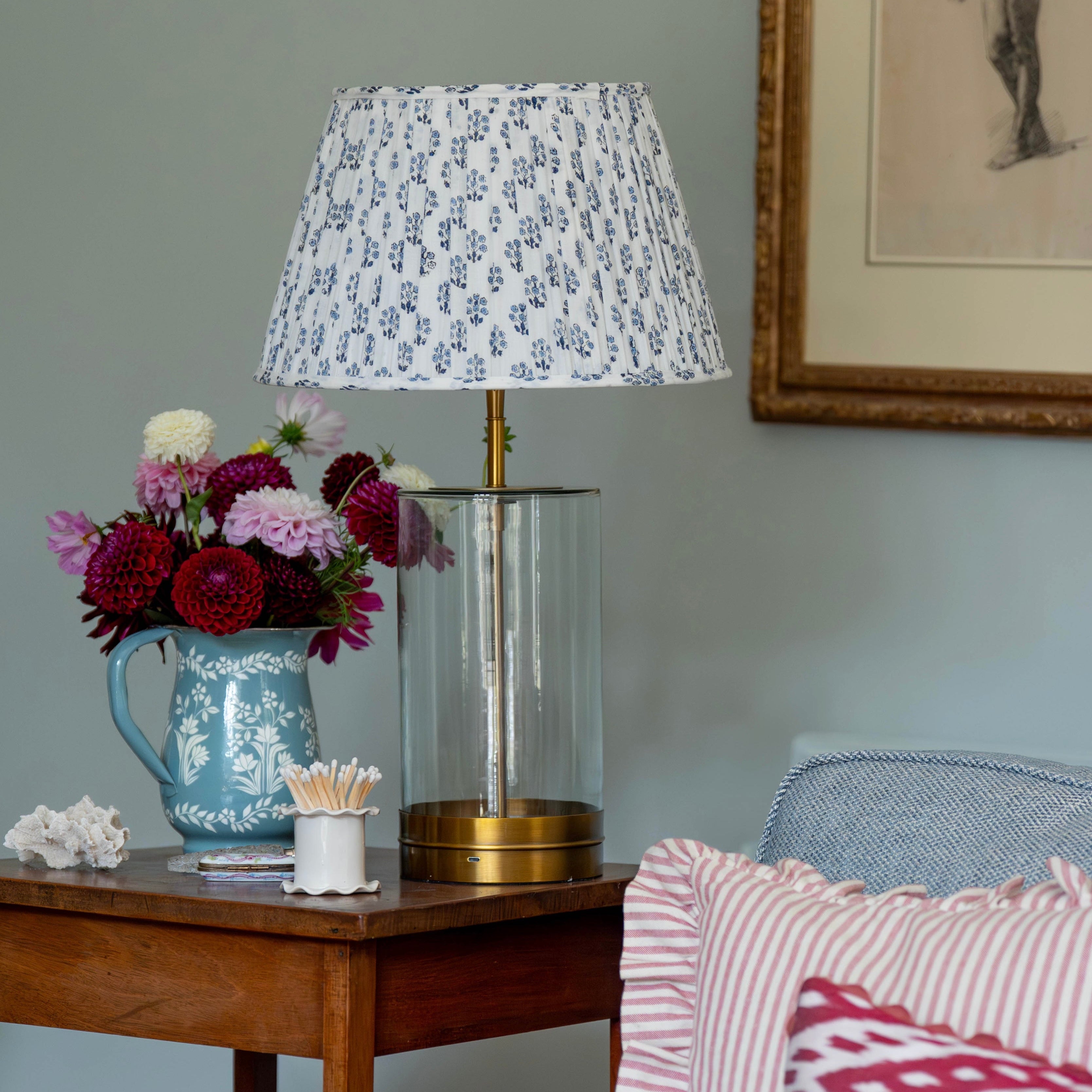 Blue Daphne Handblocked Gathered Lampshade