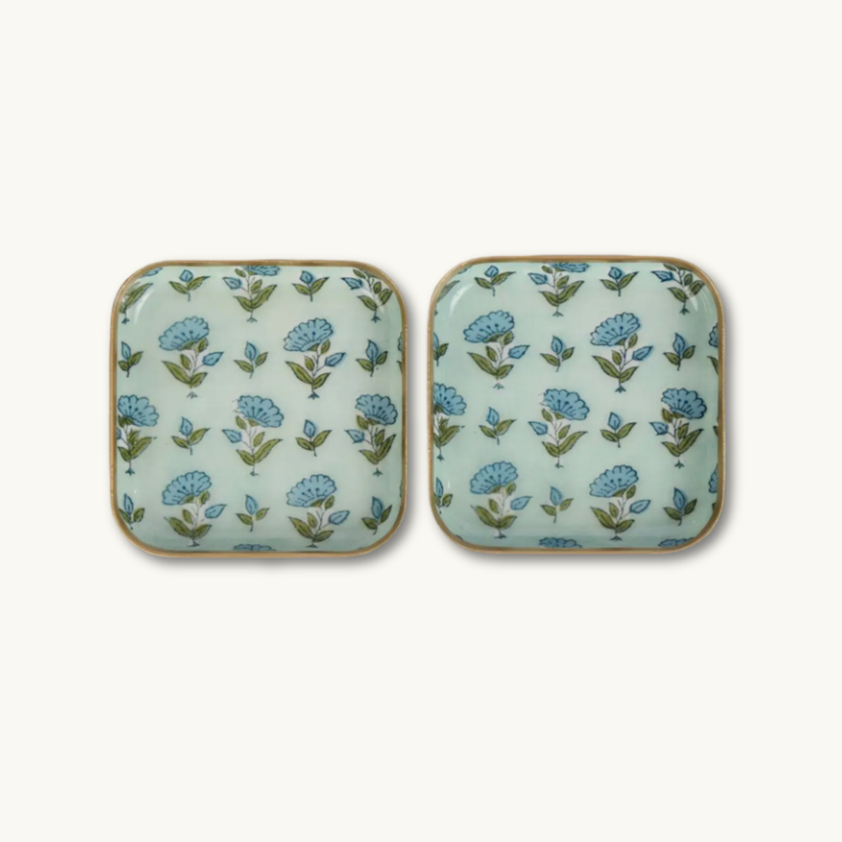 Blue Ditsy Floral Enamelled Coasters (Set of 2)