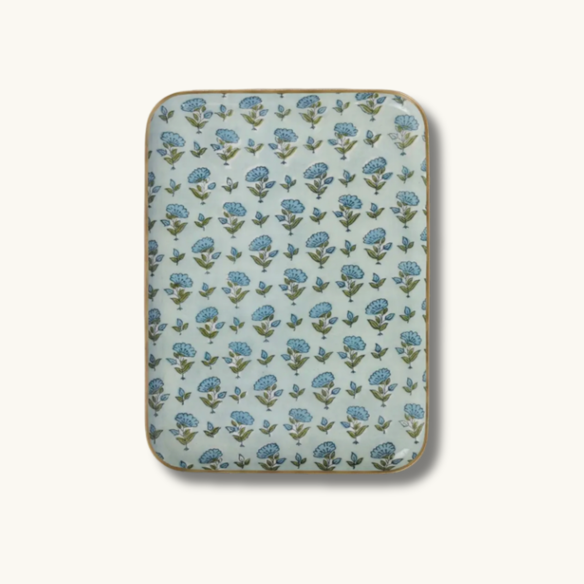 Blue Ditsy Floral Decorative Enamelled Tray (Large)