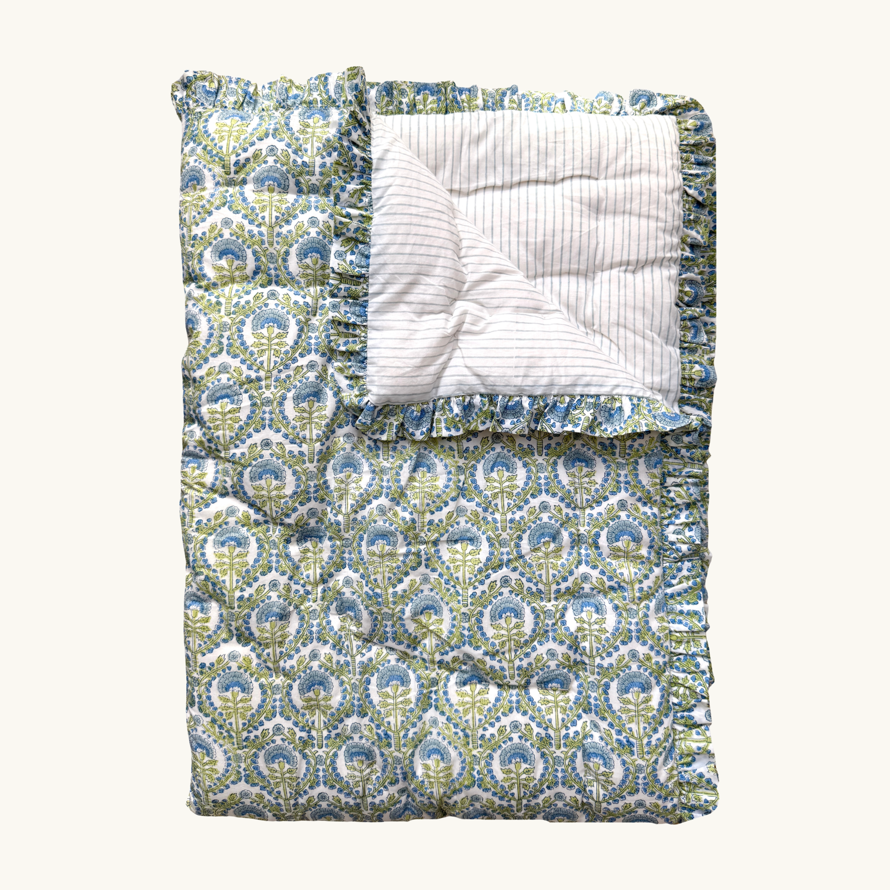 Blue Freya Handblocked Frilled Eiderdown