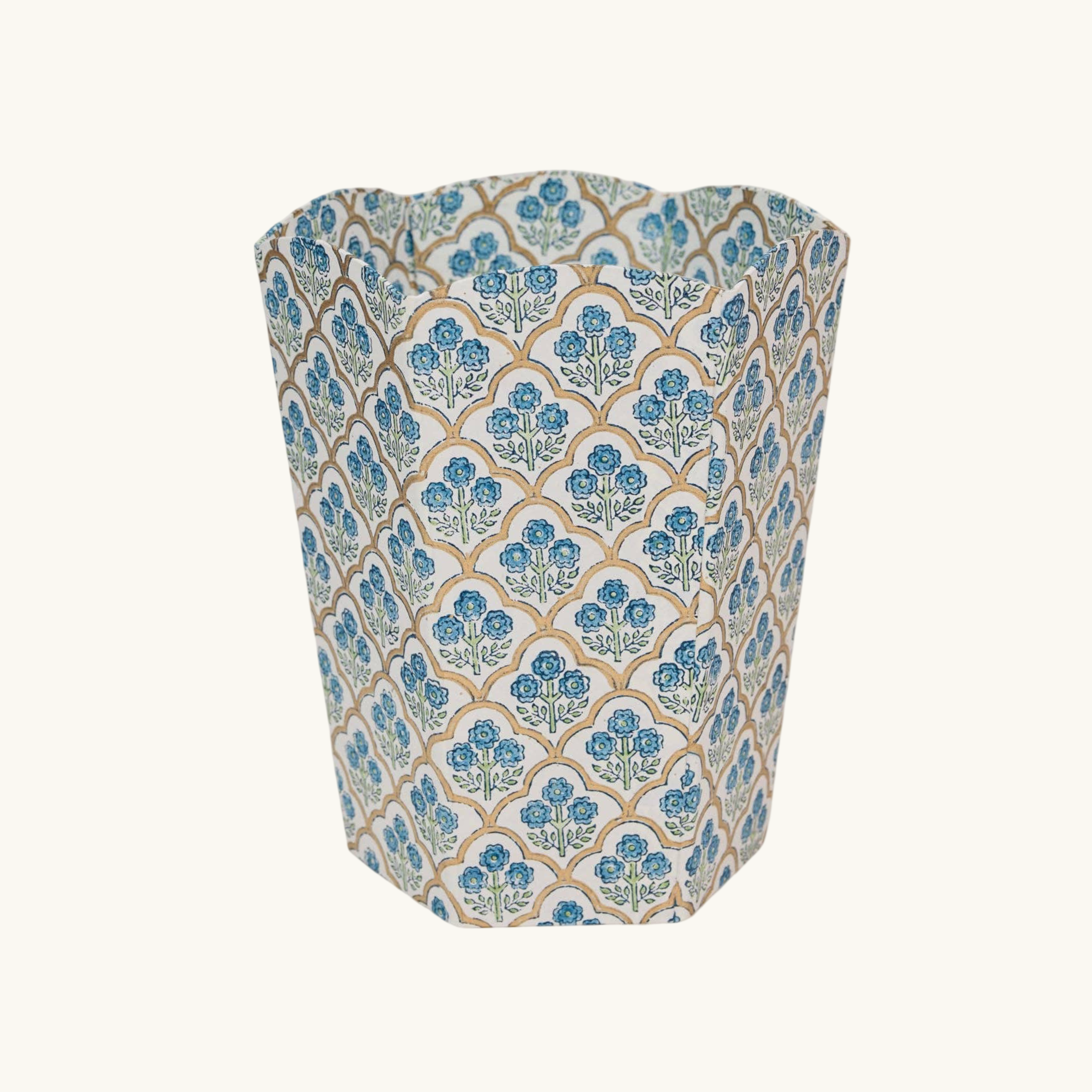 Blue Floral Trellis Waste Paper Basket