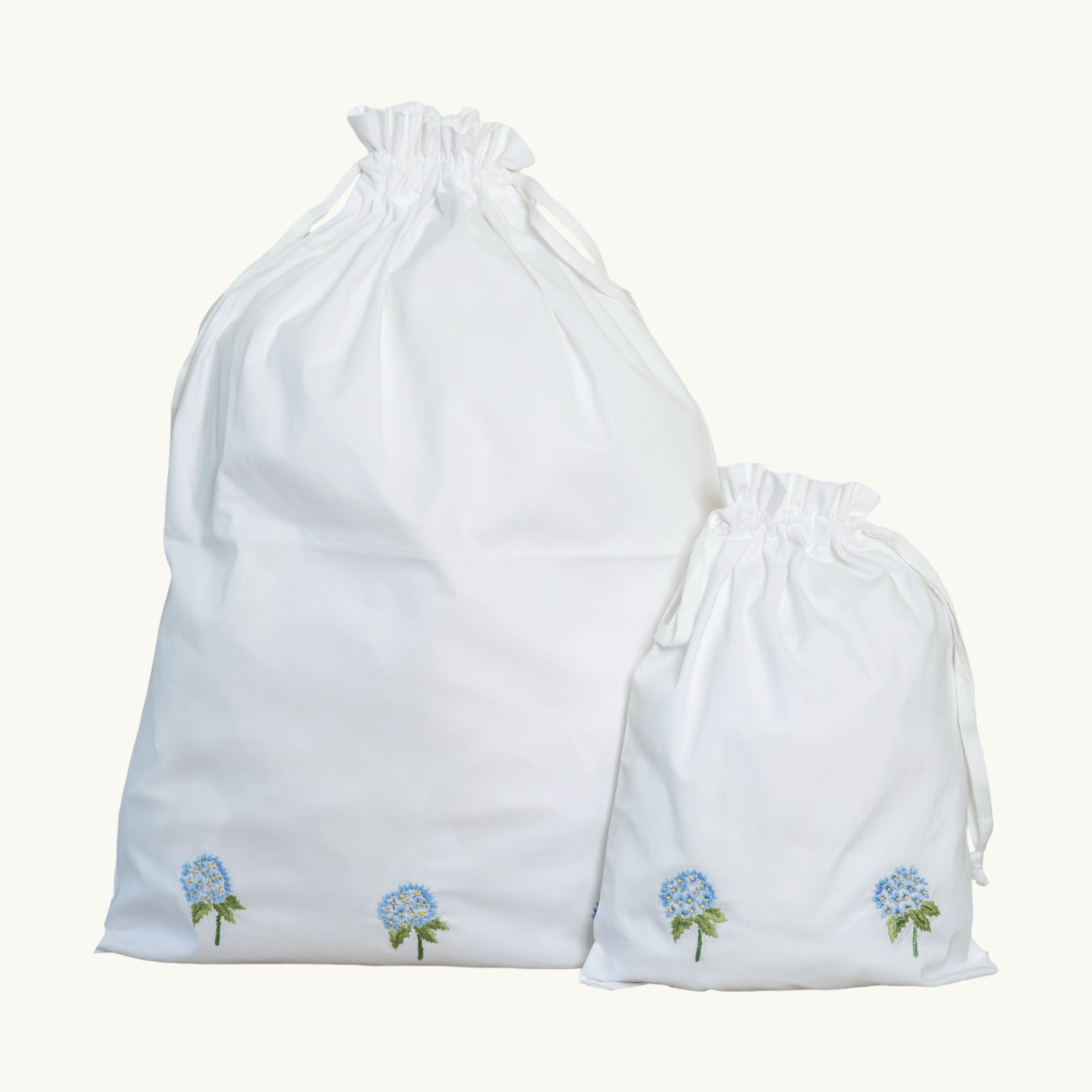 Blue Hydrangea Embroidered Cotton Laundry Bag