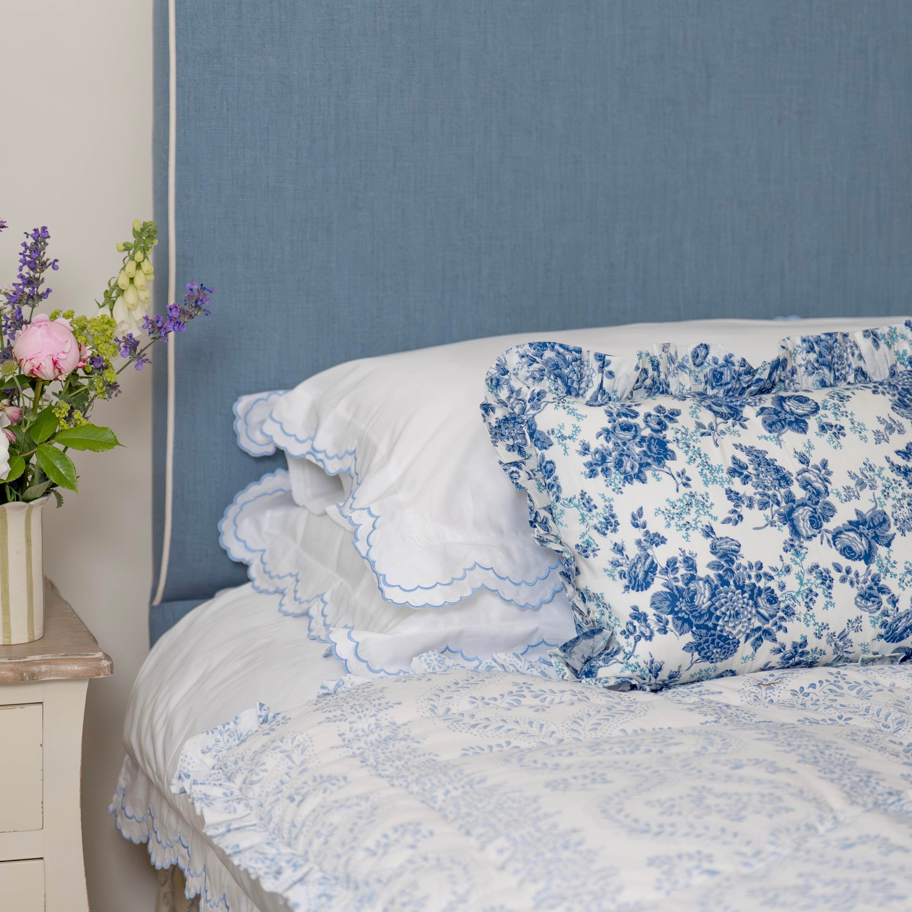 Blue Isabella Scalloped Duvet Cover
