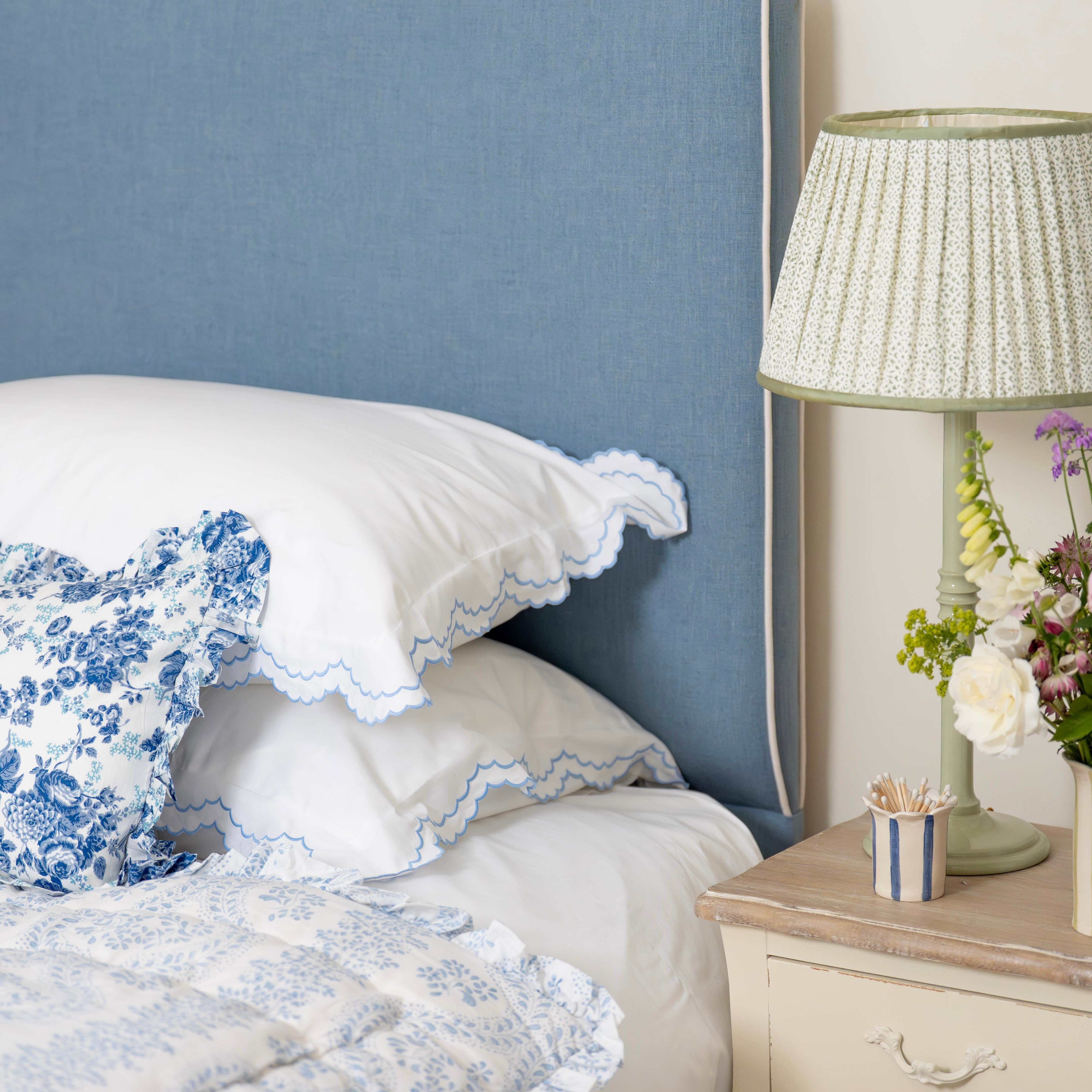 Blue Isabella Scalloped Pillowcase