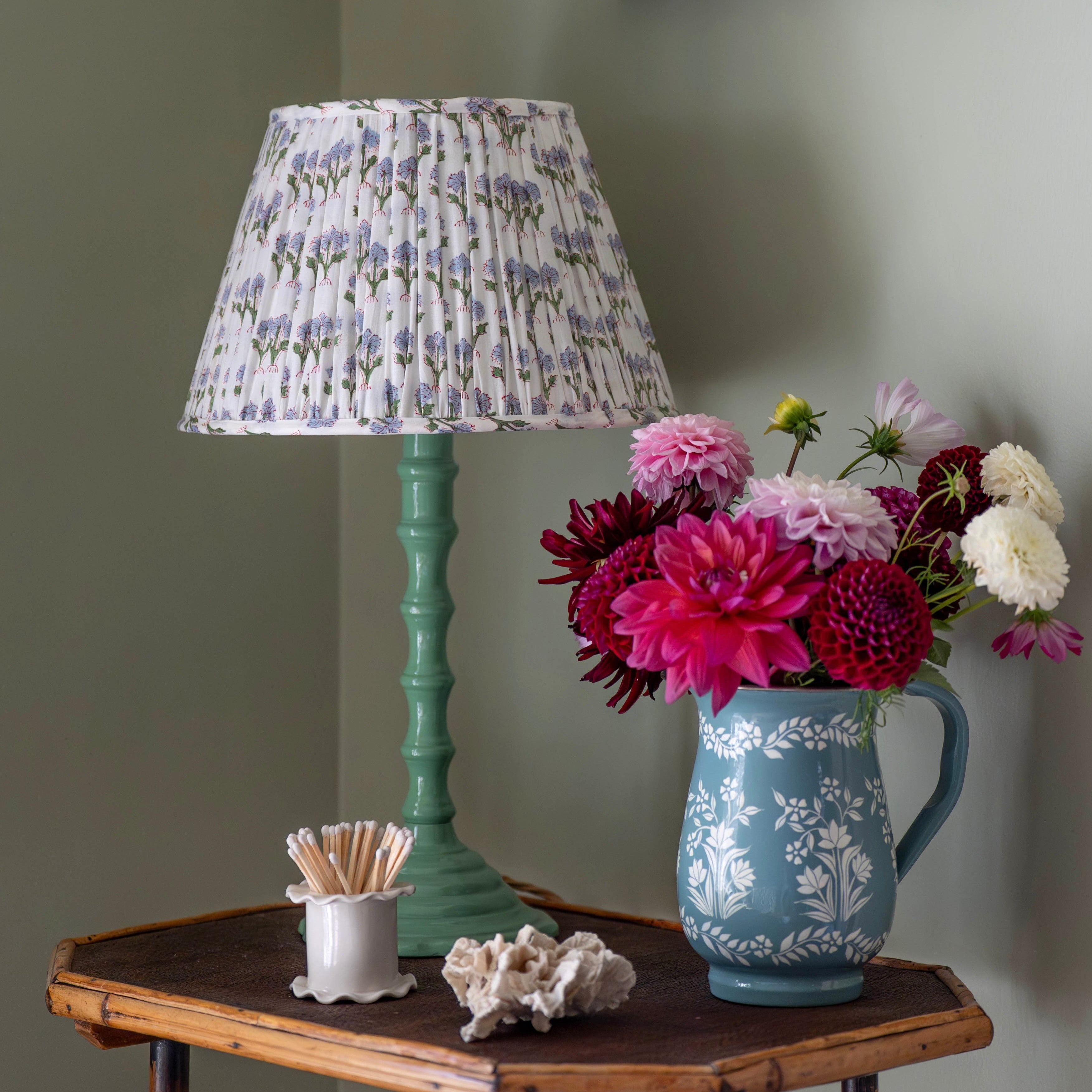 Blue Jemima Handblocked Gathered Lampshade