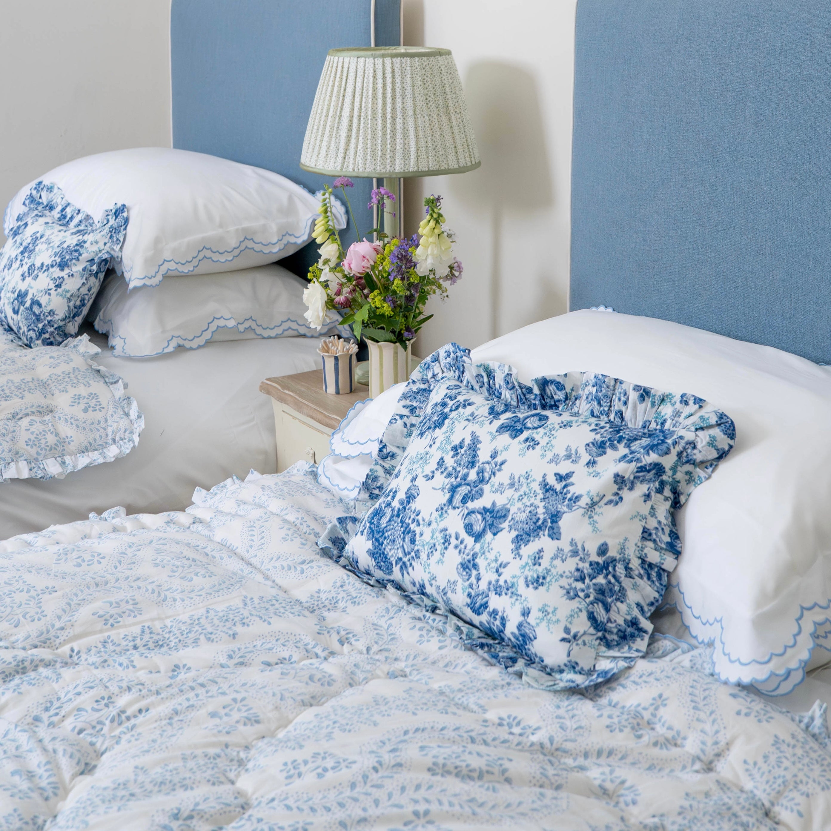 Blue Rosalie Frilled Eiderdown