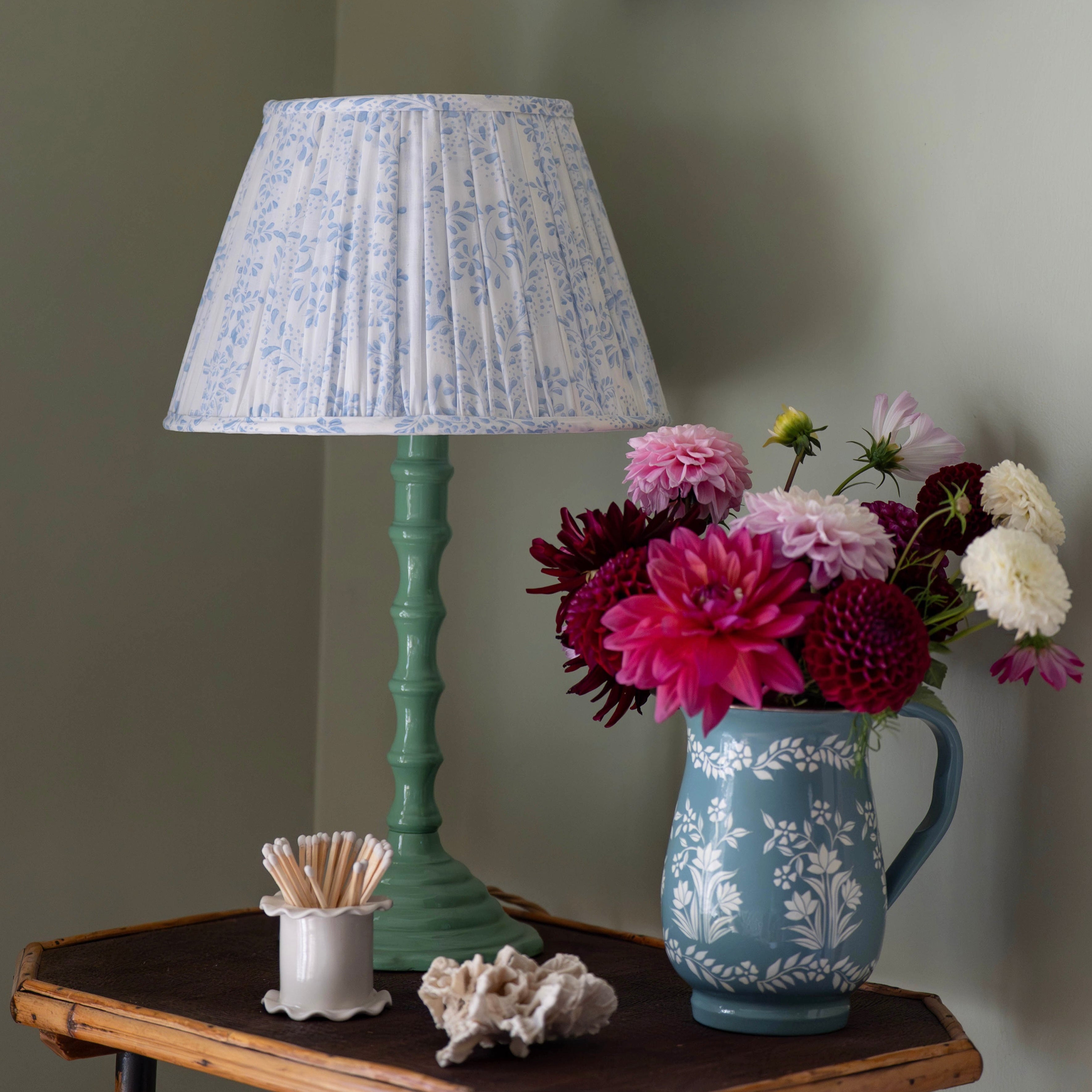 Blue Rosalie Handblocked Gathered Lampshade