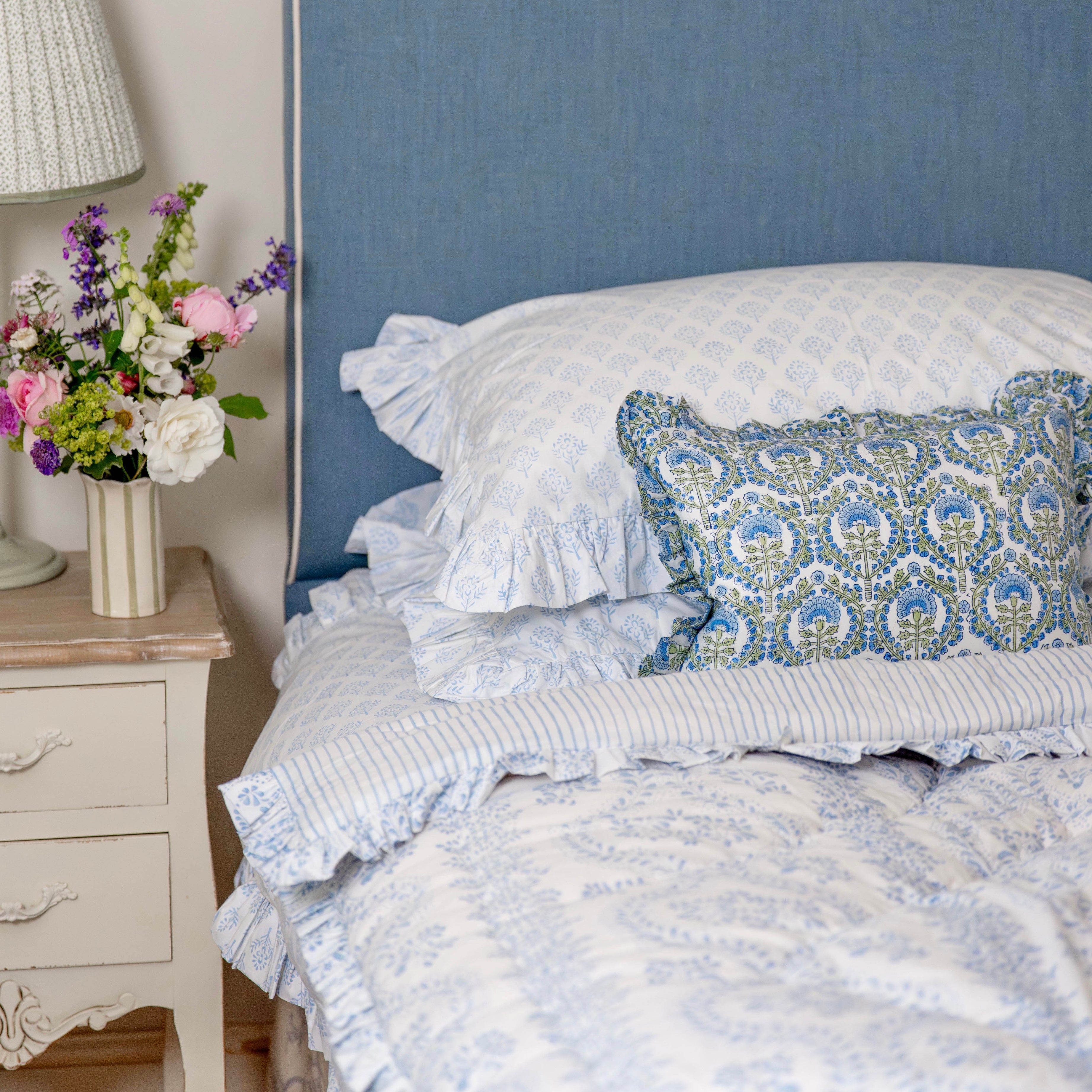 Blue Rosalie Frilled Eiderdown
