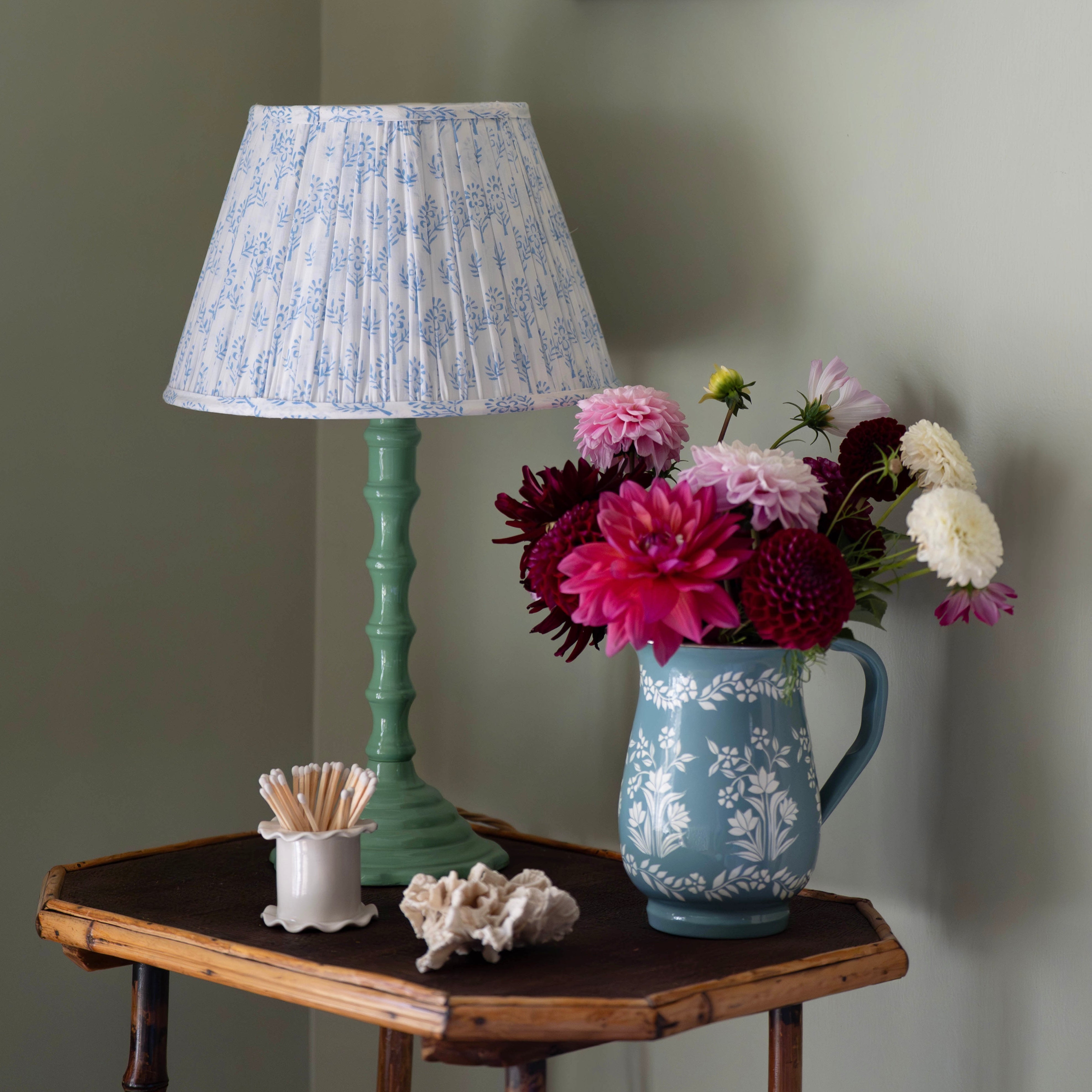 Blue Sprig Handblocked Gathered Lampshade