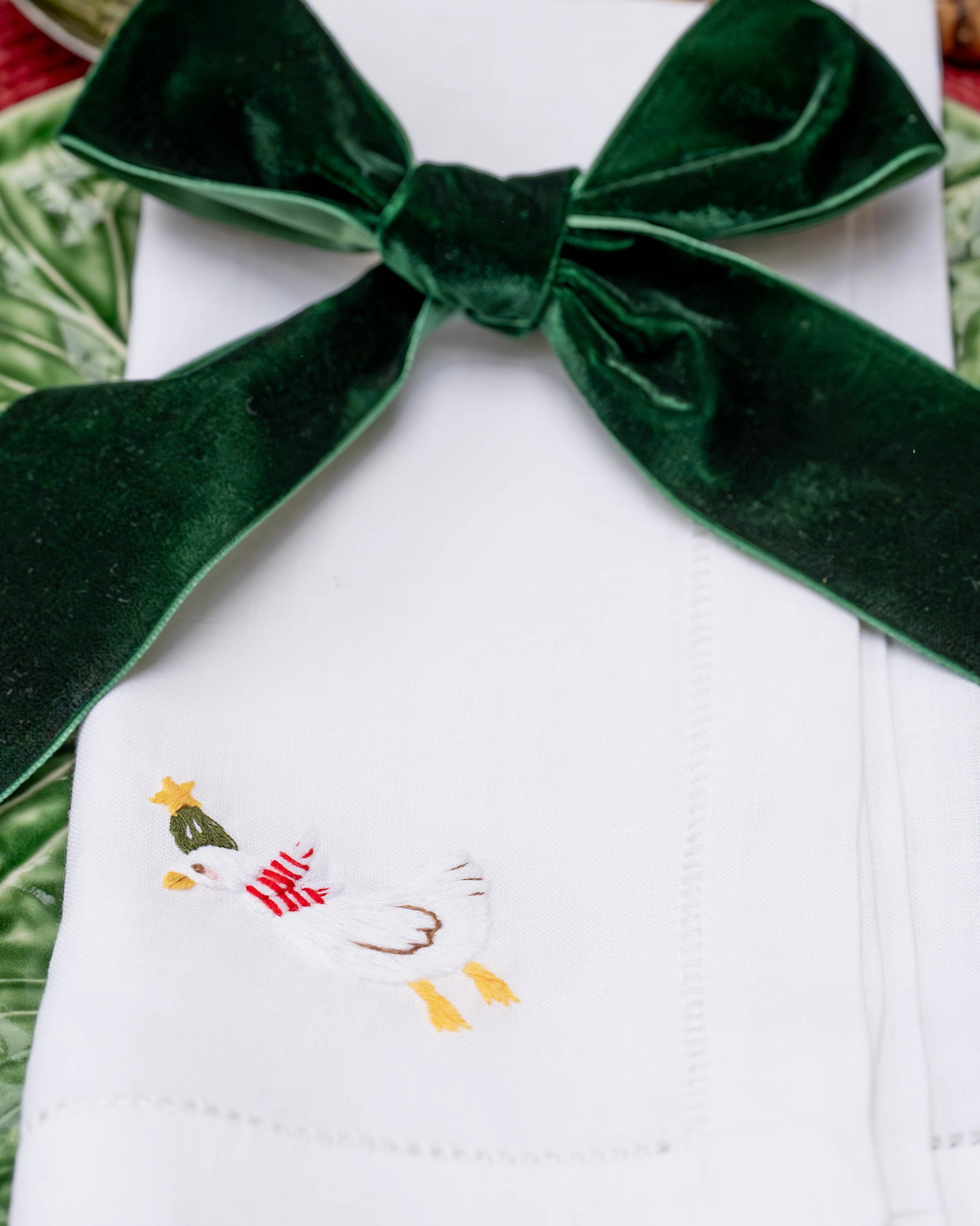 Christmas Goose Embroidered Napkins (Set of 2)