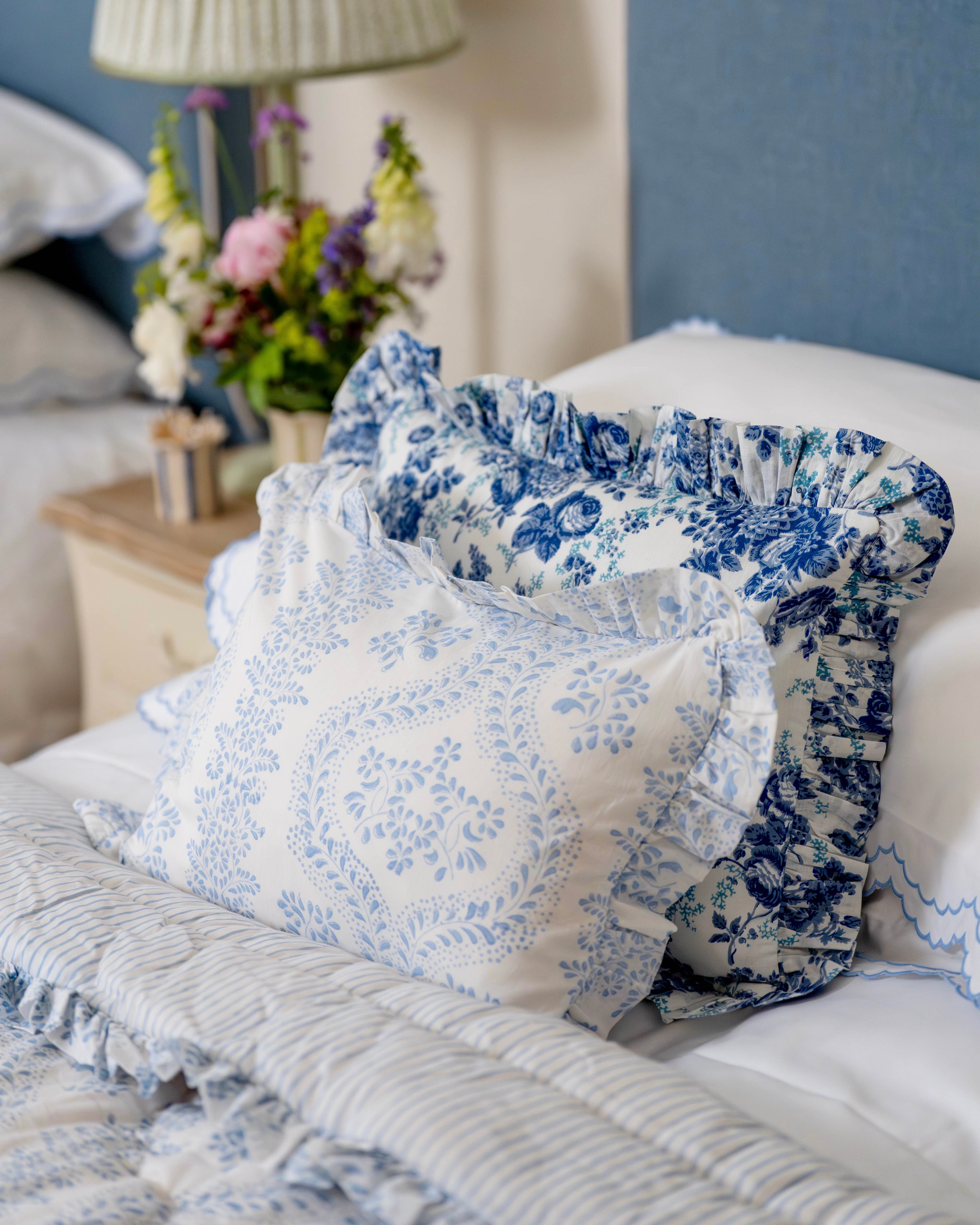Blue Rosalie Frilled Eiderdown