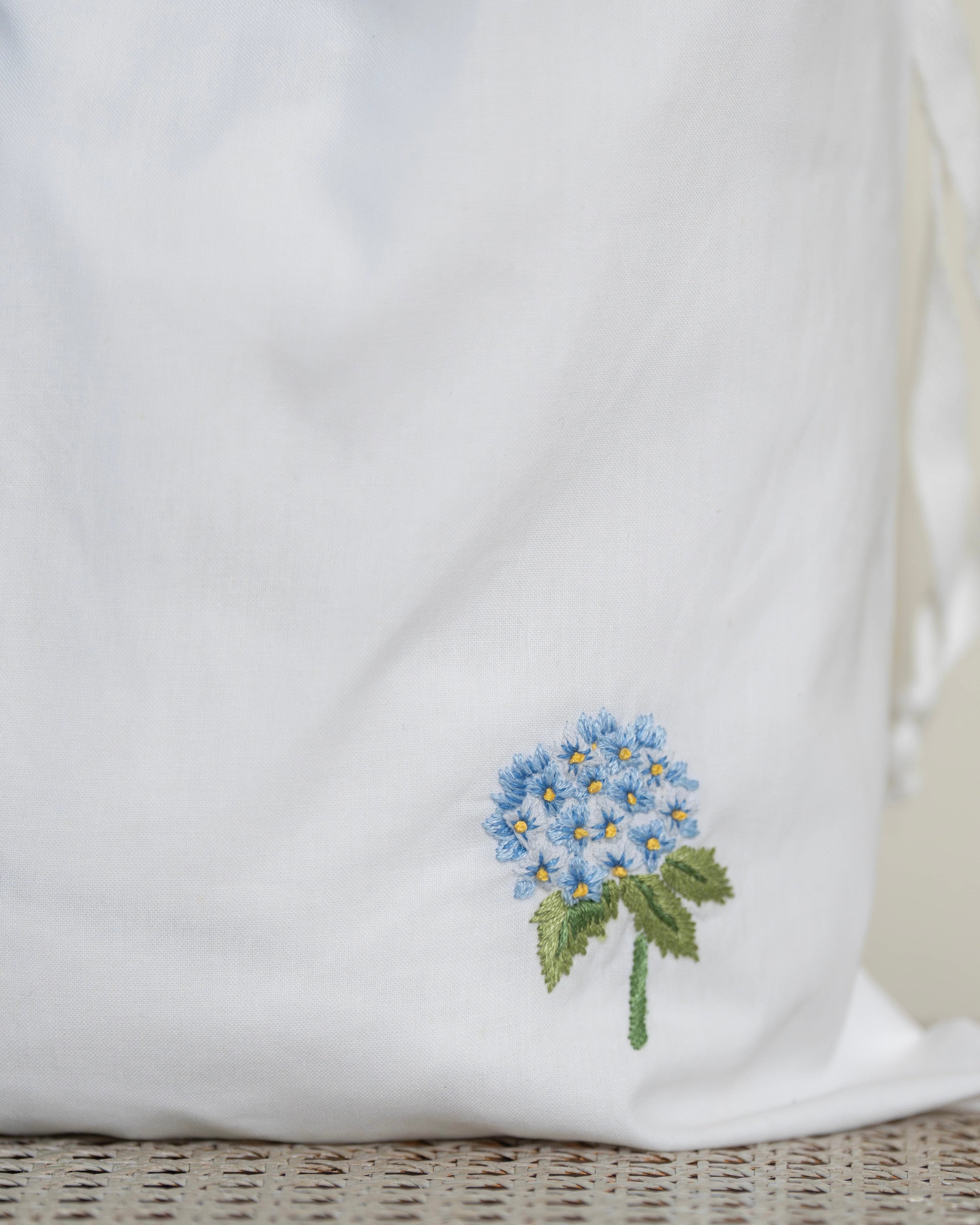 Blue Hydrangea Embroidered Cotton Laundry Bag