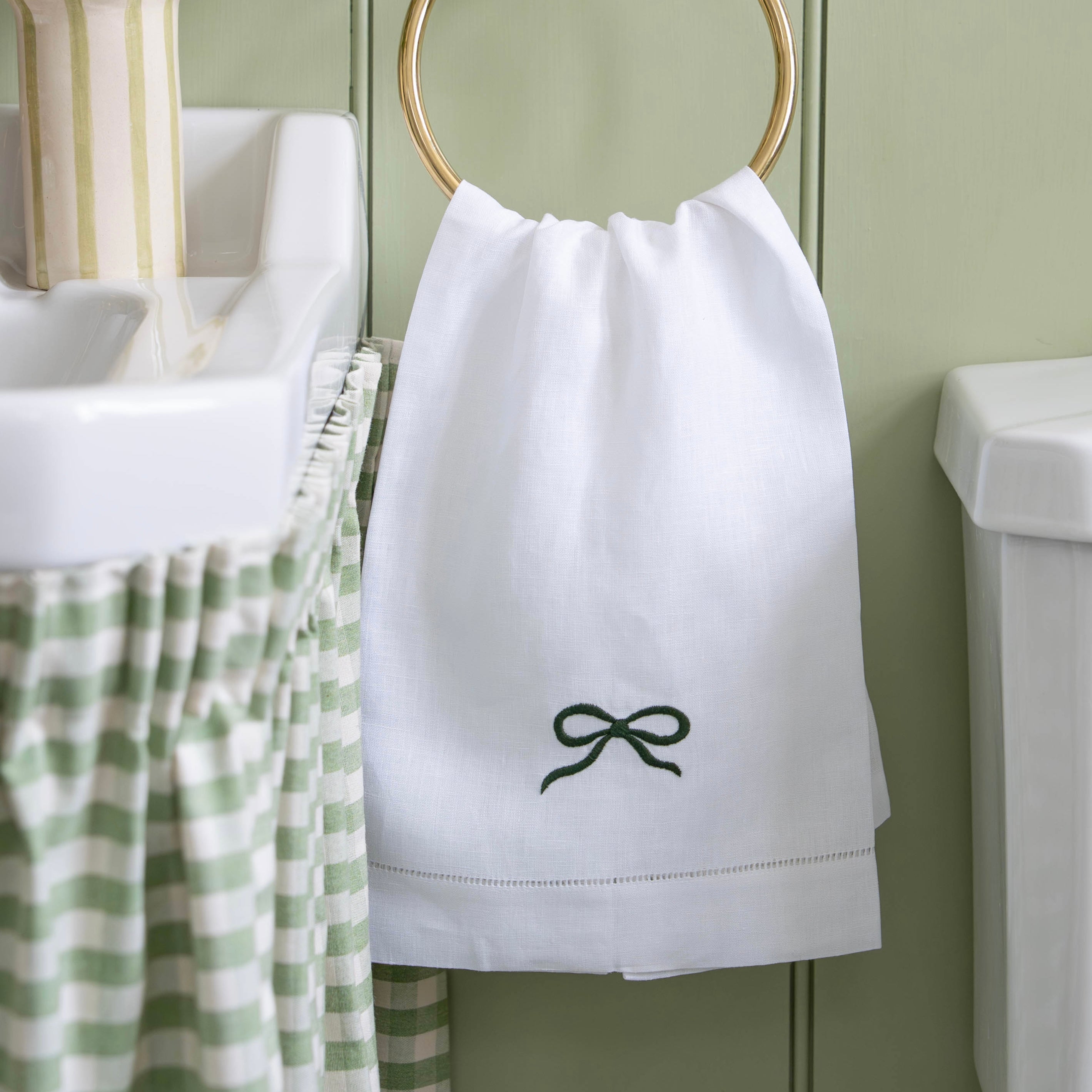 Forest Green Bow Embroidered Hand Towel
