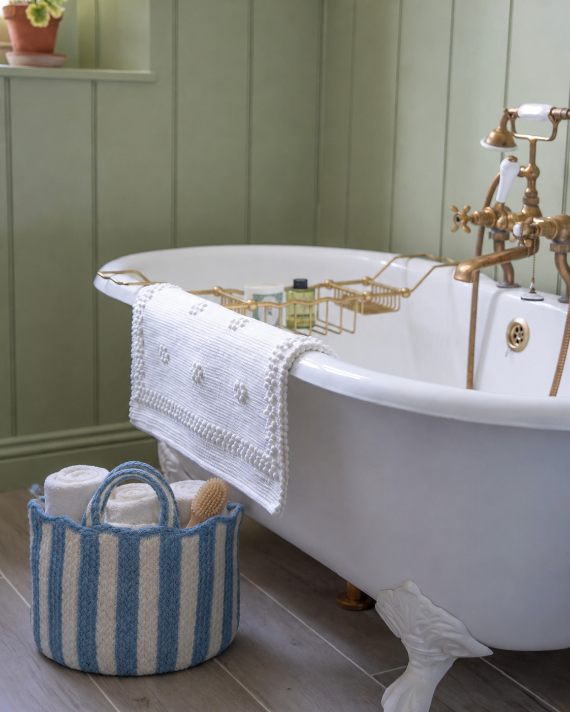 Extra Large Blue Striped Scalloped Basket