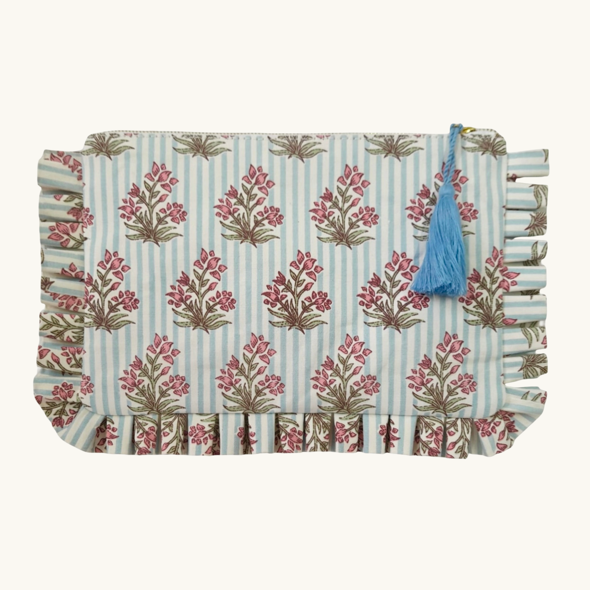 Blue Johari Canvas Frilled Pouch