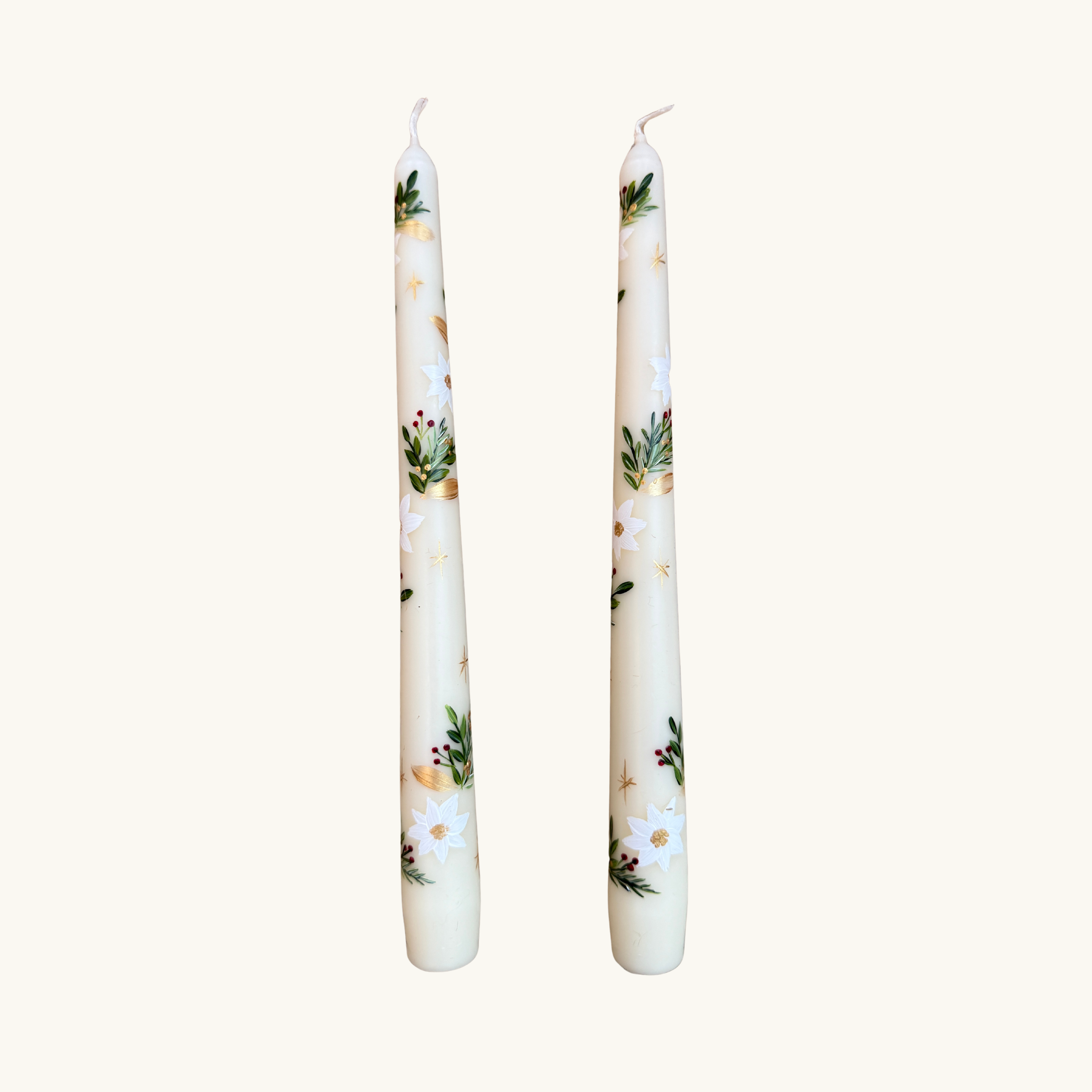 Festive Rose and Greenery Handpainted Candle (Single)